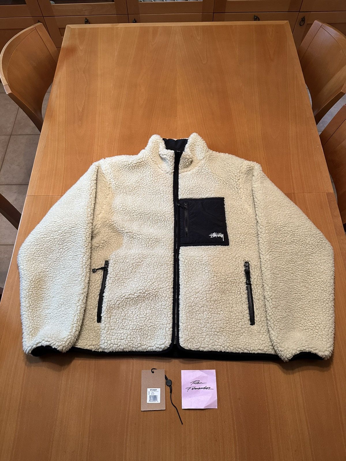 Stussy Stussy 8 ball reversible Sherpa jacket natural | Grailed 