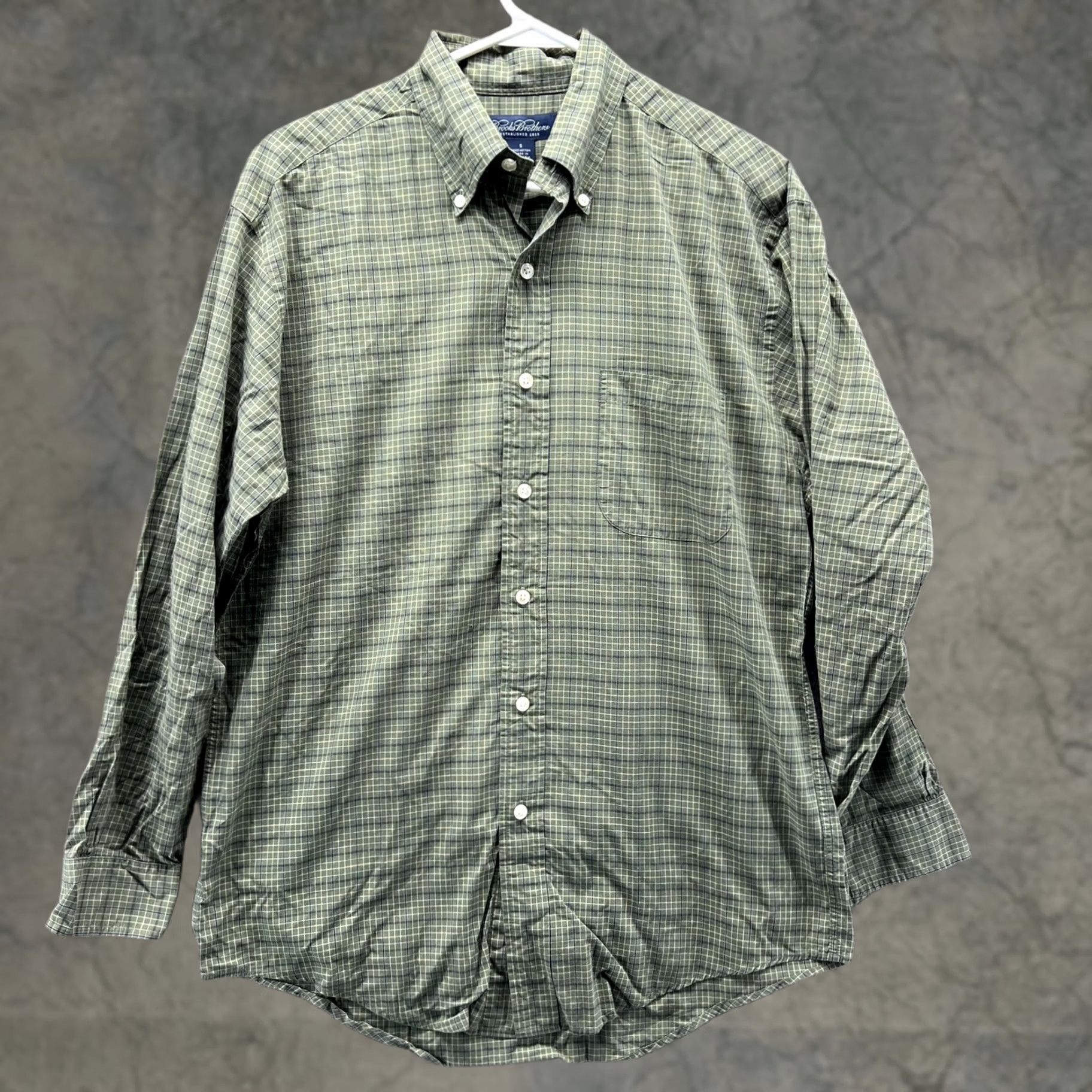 Brooks Brothers Brooks Brothers Dress Shirt Mens Small Olive Green Plaid Button Down Oxford Size 36R - 1 Thumbnail