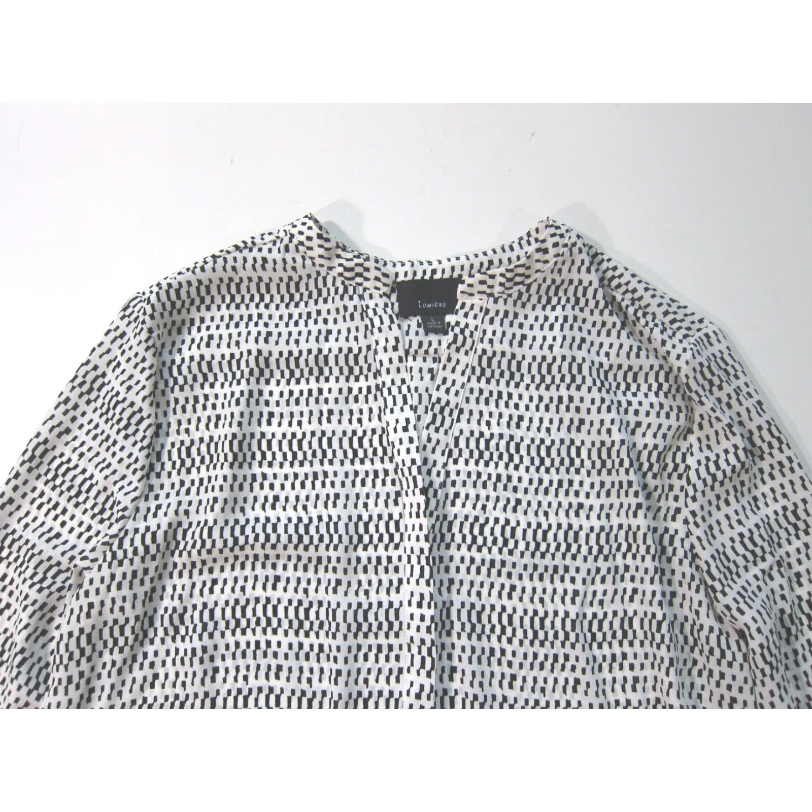 Anthropologie VINTAGE Lumiere Anthropologie Black White Geometric Long Sleeve V-Neck Blouse Large Size L / US 10 / IT 46 - 6 Thumbnail