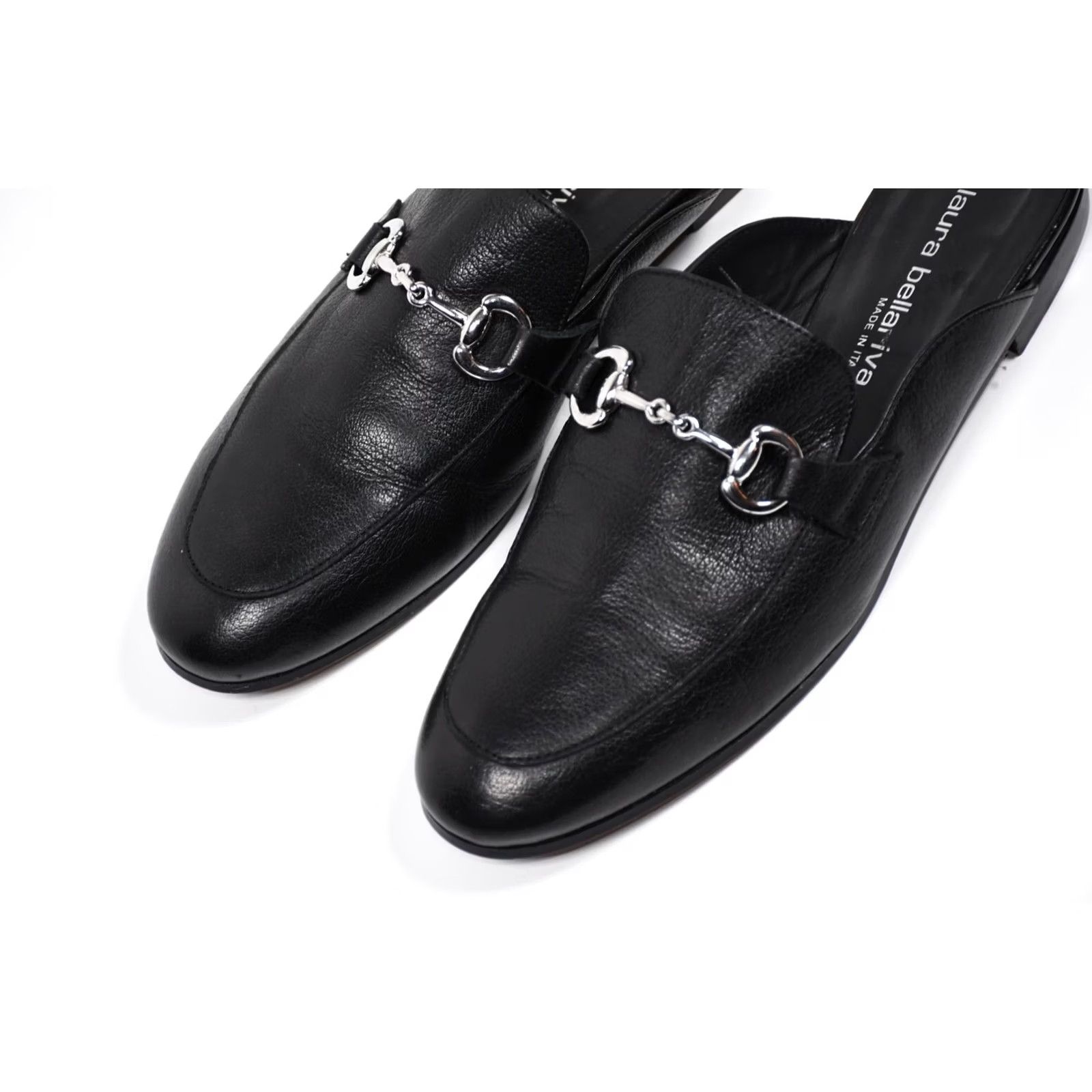 Vintage Laura Bellariva Mules Slipper Leather Black size 40 / US 9 Leather Flat Women Platinum? Size US 7 / IT 37 - 6 Thumbnail