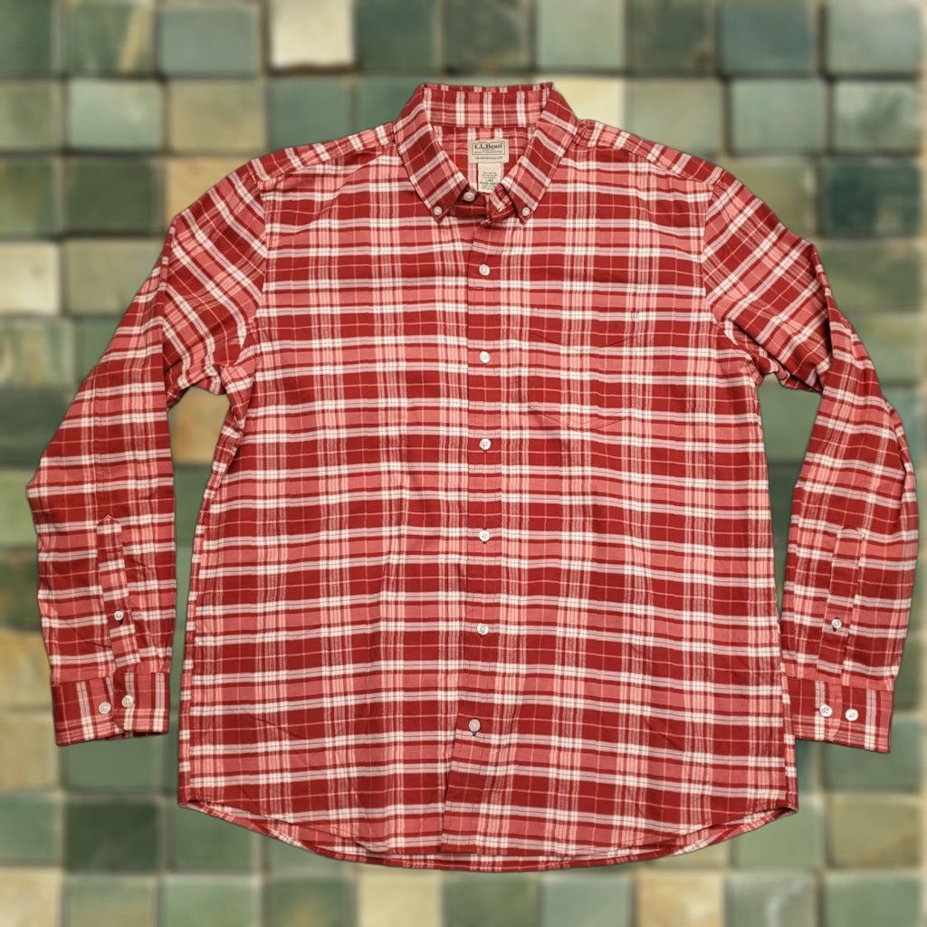 Vintage LL Bean Shirt Mens Large Red Plaid Twill Traditional Fit Long Sleeve Button Down Size US L / EU 52-54 / 3 - 1 Thumbnail