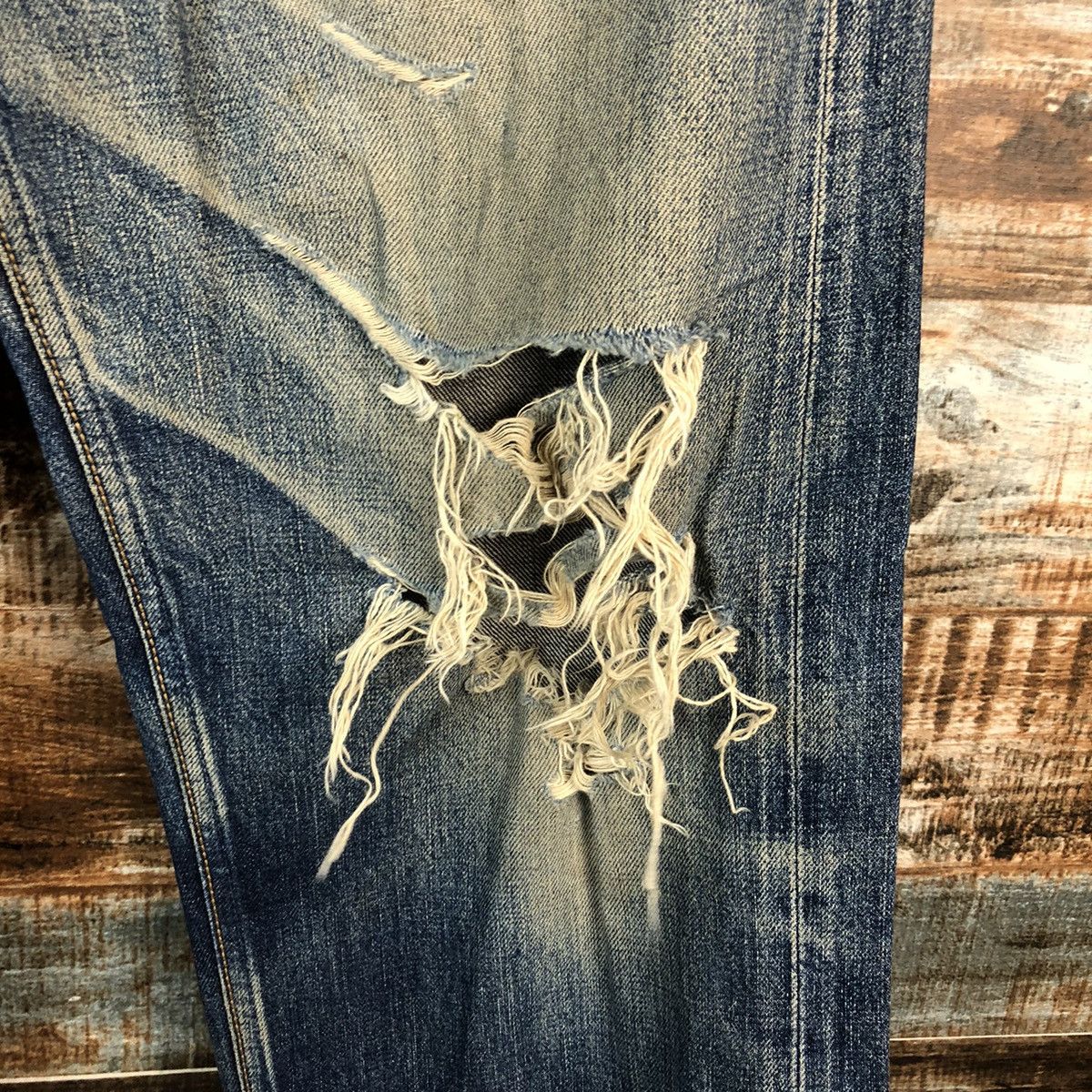 Japanese Brand DL Japan vintage selvedge Blue Distressed Denim Pants #C163 Size US 32 / EU 48 - 10 Thumbnail