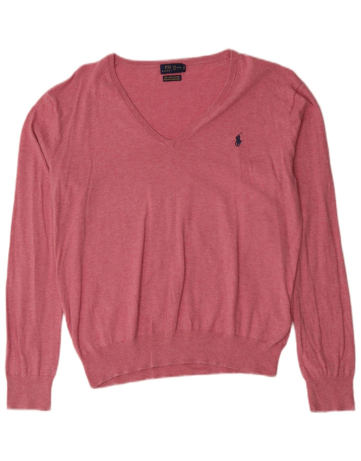 Polo Ralph Lauren Womens V-Neck Jumper Sweater UK 12 Medium Pink Flecked Size M / US 6-8 / IT 42-44 - 1 Thumbnail
