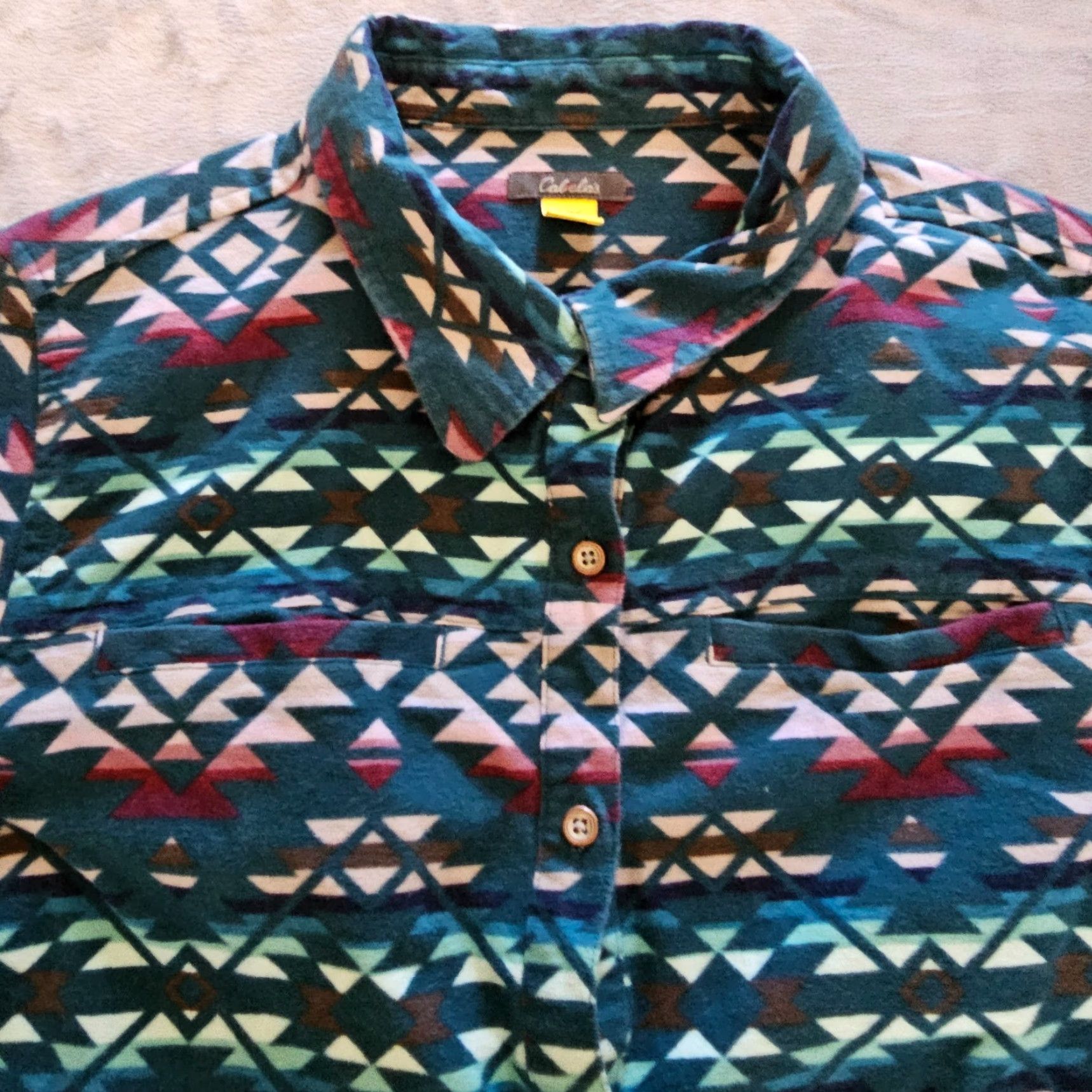 Vintage Cabelas Top Shacket Womens Large Green Teal Flannel Button Southwest Western Shirt Size L / US 10 / IT 46 - 2 Thumbnail