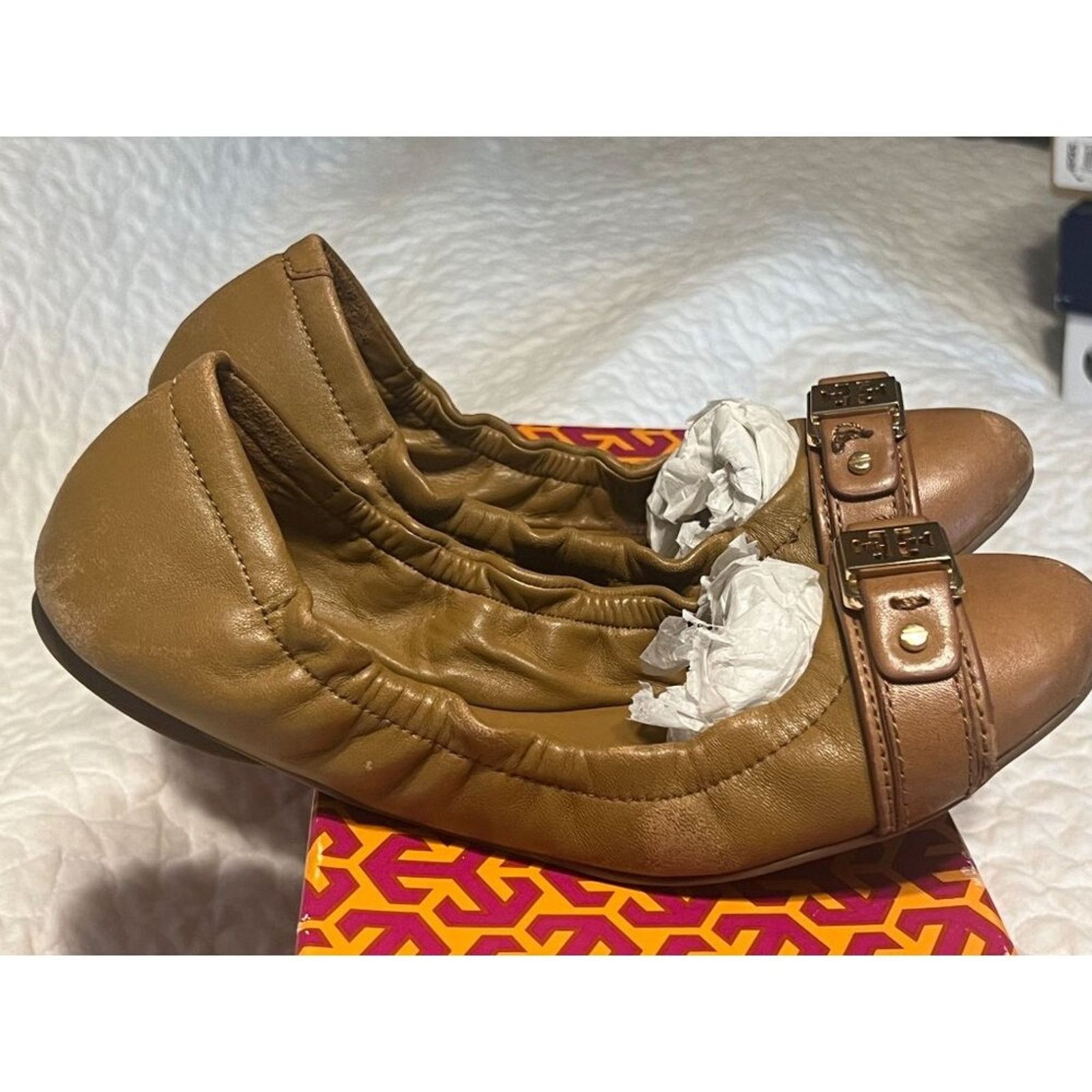 Tory Burch TORY BURCH Ambrose Ballet Flats Leather Camel Brown Gold 7 B Size US 7 / IT 37 - 1 Thumbnail