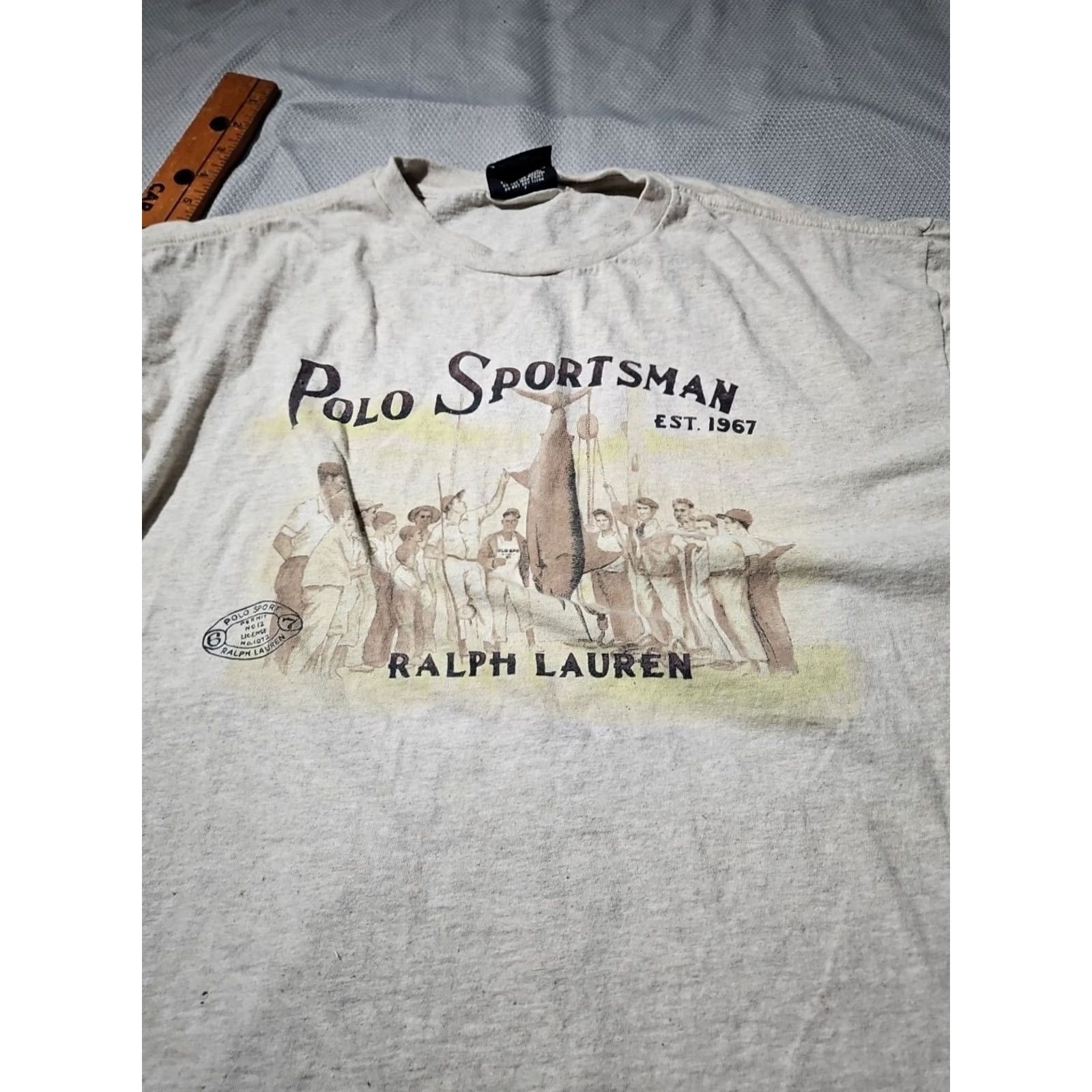 TravisMathew Vtg Polo Sport Shirt Mens Large Beige Sportsman Fishing Preppy Graphic Tee Y2K Size US L / EU 52-54 / 3 - 2 Thumbnail