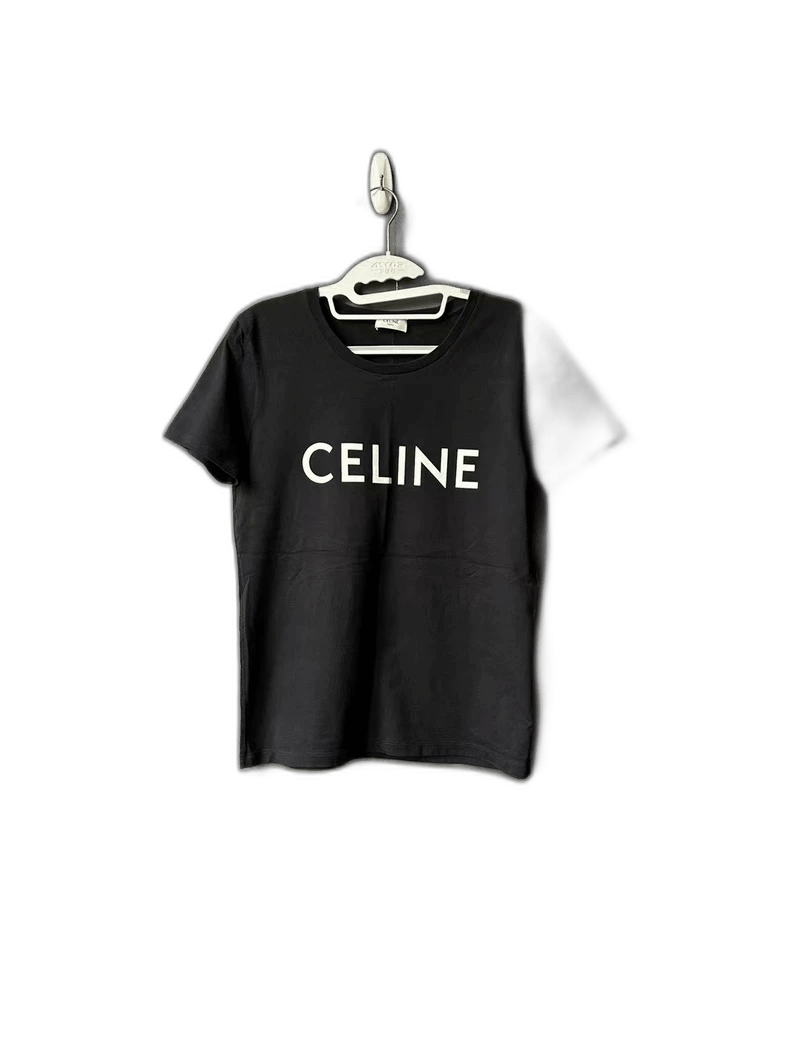 Celine Black Logo Short Sleeve T-Shirt-yf