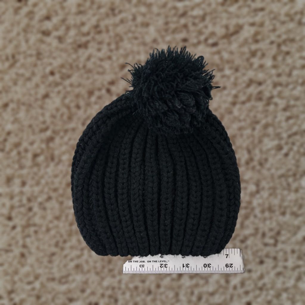 Vintage Beanie Toque Womens One Size Black Double Knit Acrylic Winter Snow Ski Pom Beanie Womens Ski Theme Accessories Winter Size ONE SIZE - 1 Thumbnail