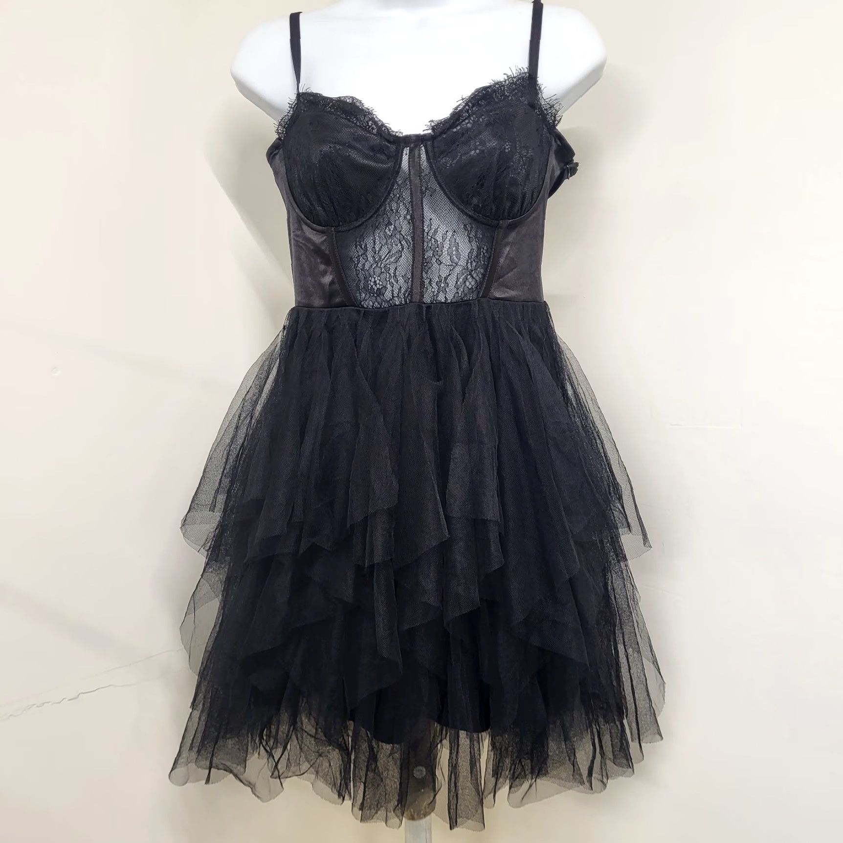Vintage Thirty Thirty Dress Womens Sz Medium Black Bustier Corset Lace Spaghetti Strap Maxi Sleeveless Size M / US 6-8 / IT 42-44 - 5 Thumbnail