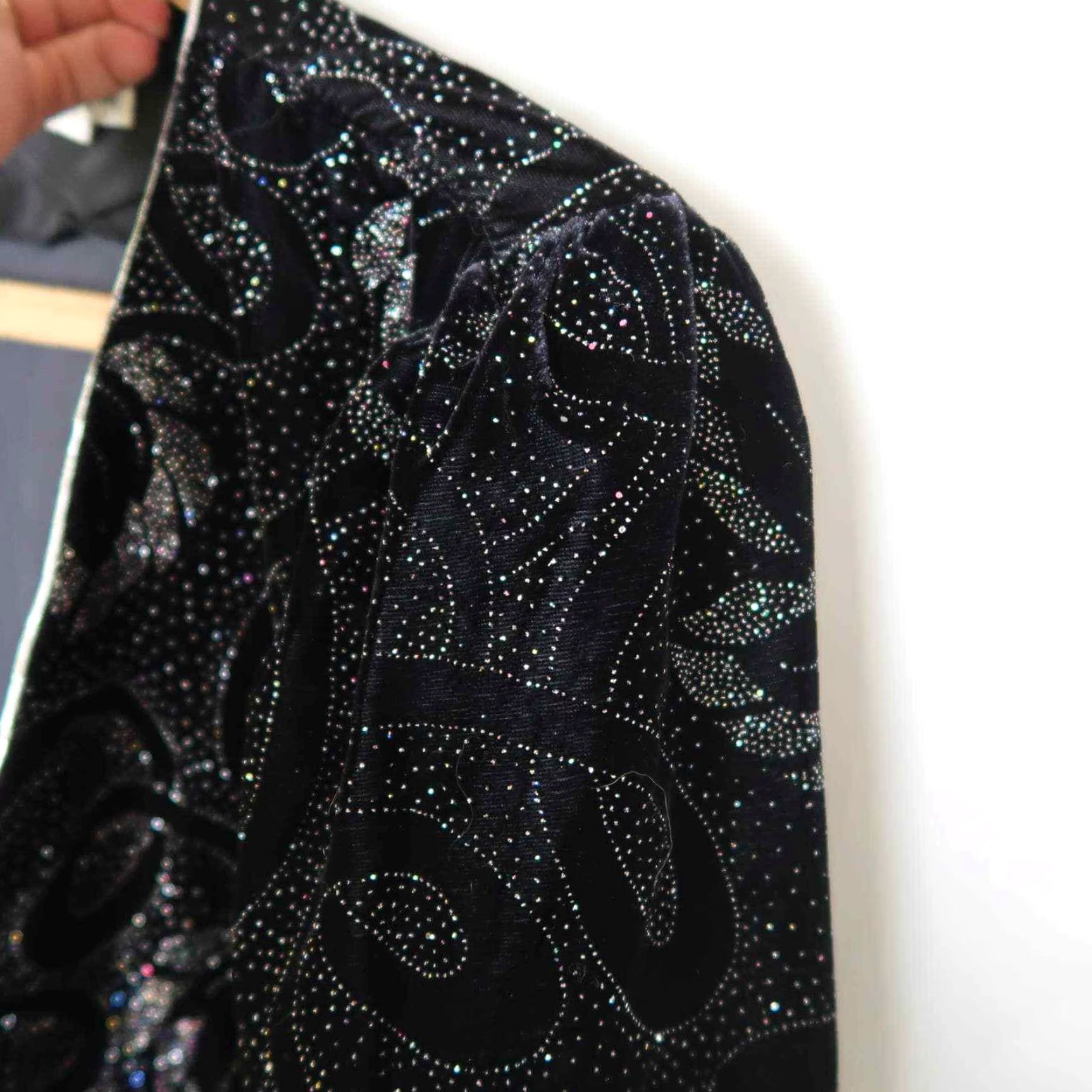 Vintage VINTAGE Jeri Marque black and silver metallic sparkly leaf print Jacket M 1980s Eveningwear Womens Size M / US 6-8 / IT 42-44 - 3 Thumbnail