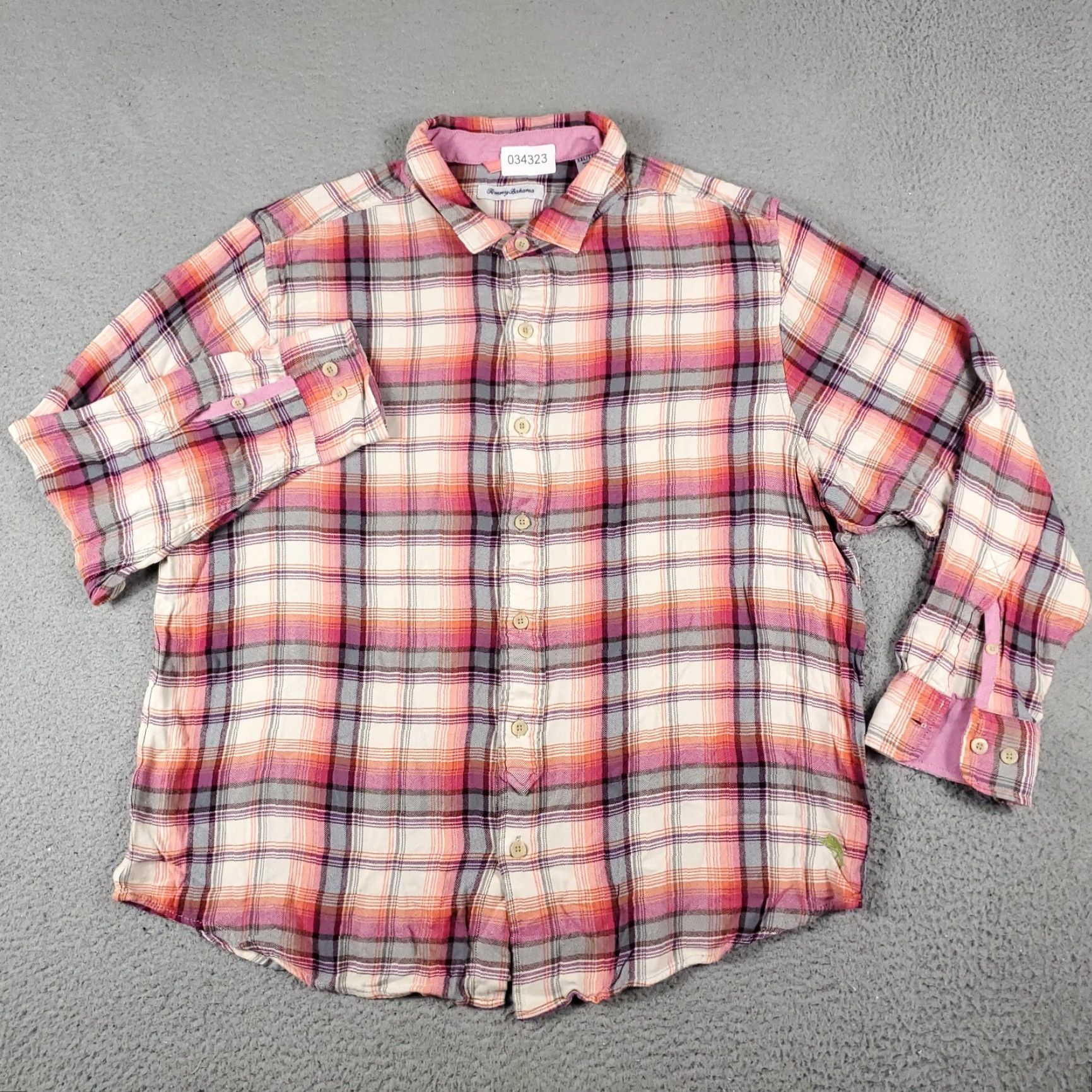 Tommy Bahama Tommy Bahama Button-Up Shirt Mens 2XL Orange Plaid Rayon Long Sleeve Casual Size US XXL / EU 58 / 5 - 2 Thumbnail