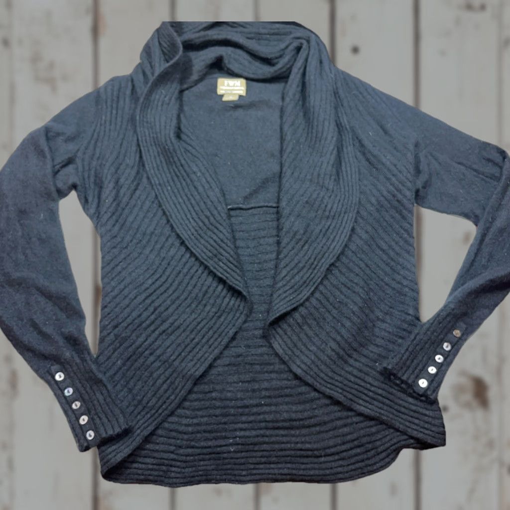 Vintage Fenn Wright Manson Cardigan Sweater Open Front Cowl Neck Black L Womens Cashmere Size L / US 10 / IT 46 - 1 Thumbnail