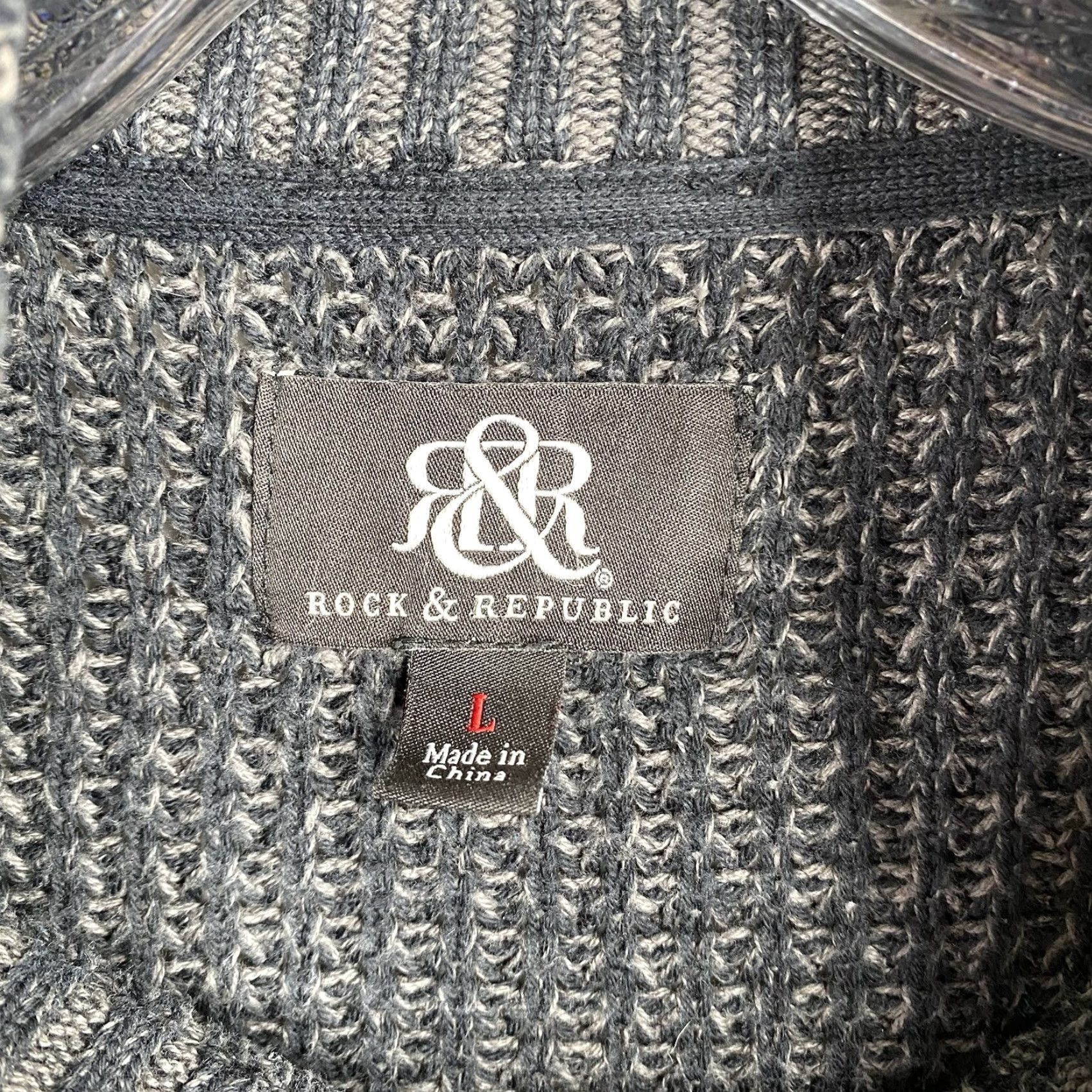 Vintage Rock & Republic Sweater Cardigan Full Zip Mock Neck Wool? Black Dark Gray L Men’s Regular Knit, Cotton, Rock Theme, Pockets, Fall Winter, Hiking Mens Size US L / EU 52-54 / 3 - 3 Thumbnail
