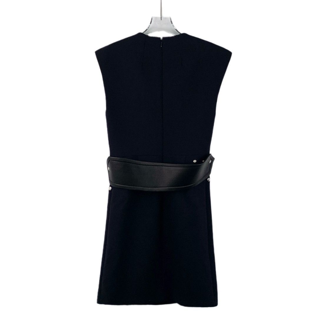 Celine Celine Navy Blue Leather Concealed Button Wool Dress Size XS / US 0-2 / IT 36-38 - 2 Thumbnail