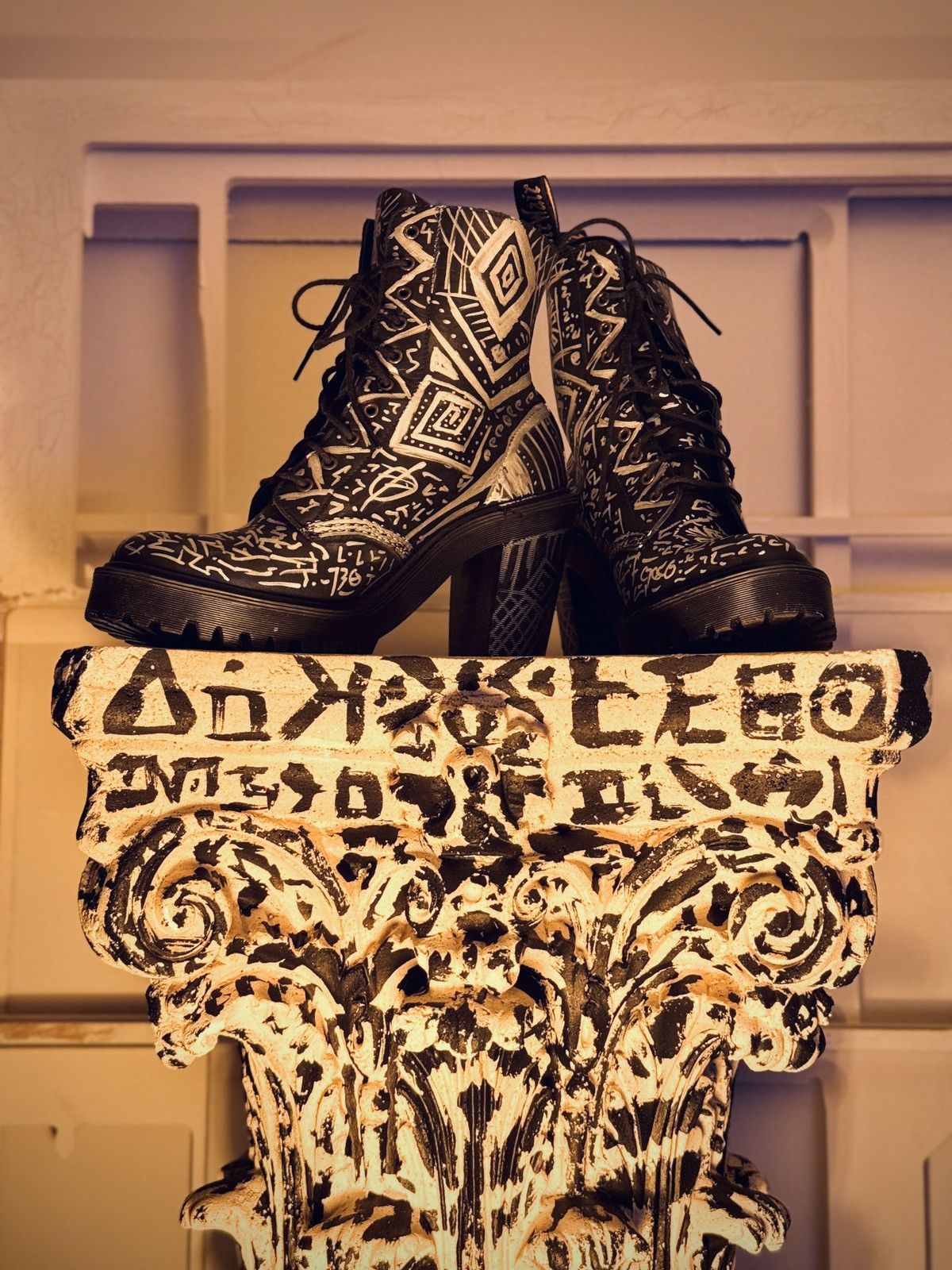 Other Hand-Painted Doc Martens – Greek, Mayan & Asemic Glyph Boots Size US 8.5 / IT 38.5 - 4 Thumbnail
