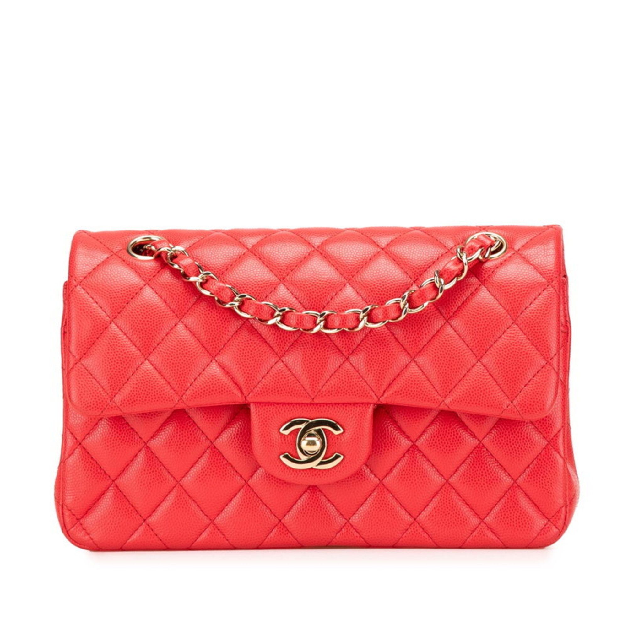 CHANEL Matelasse 23 Coco Mark Double Flap Chain Shoulder Bag in Red with Gold Hardware and Caviar Leather Women's