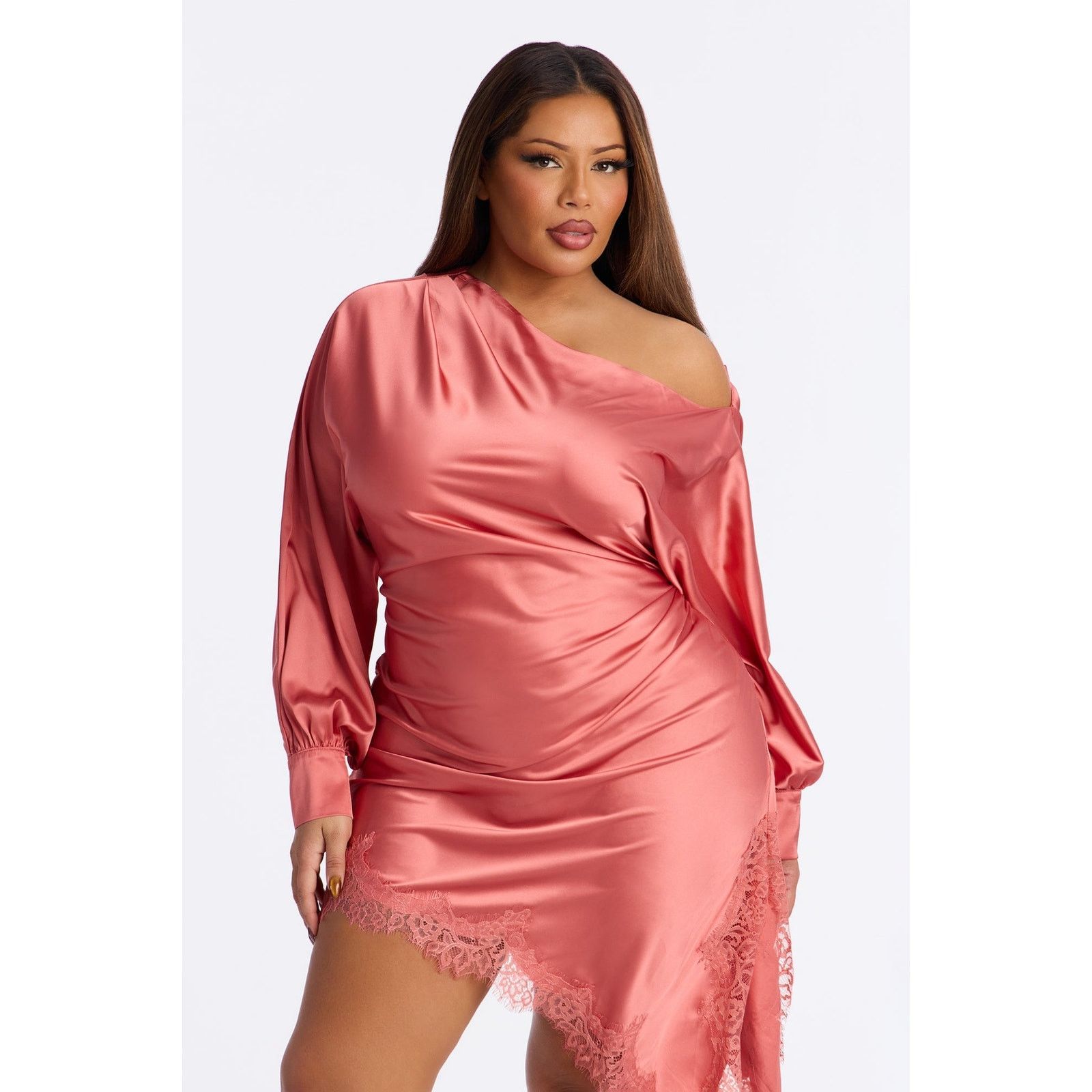 Other Savannah Asymmetrical Satin Mini Dress - Rose - Size 1X Size XL / US 12-14 / IT 48-50 - 6 Thumbnail