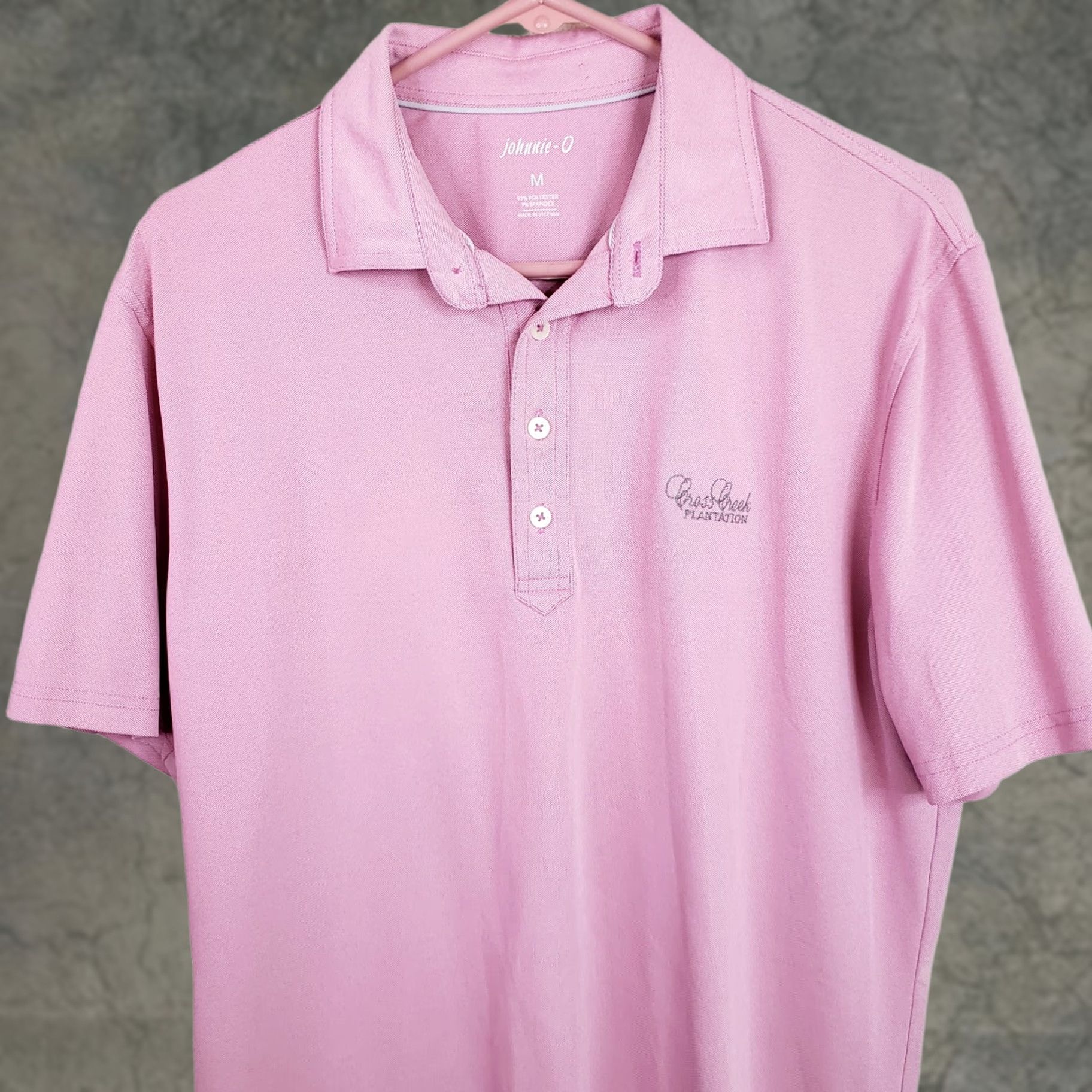 johnnie-O johnnie-O Polo Shirt Mens M Pink Short Sleeve Pullover Polyester Knit Striped Logo Cross Creek Plantation Size US M / EU 48-50 / 2 - 1 Thumbnail