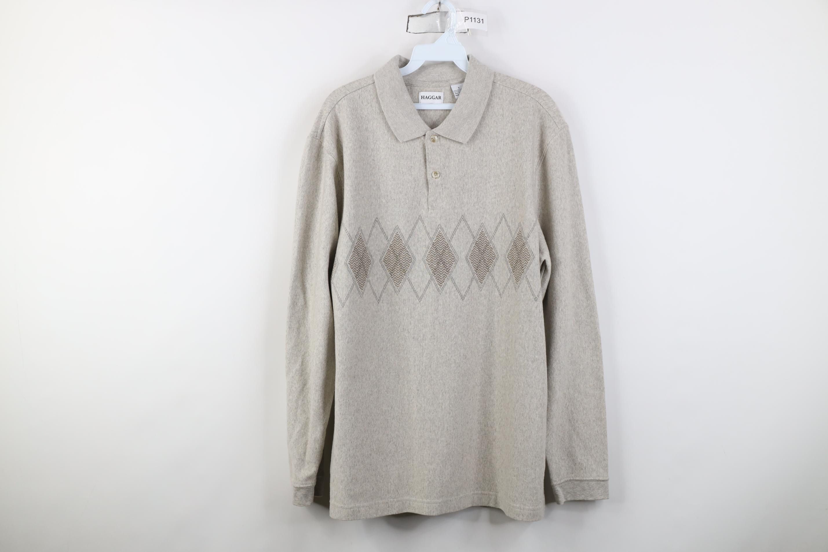 Vintage Vintage 90s Streetwear Diamond Knit Long Sleeve Polo Shirt Size US L / EU 52-54 / 3 - 1 Thumbnail