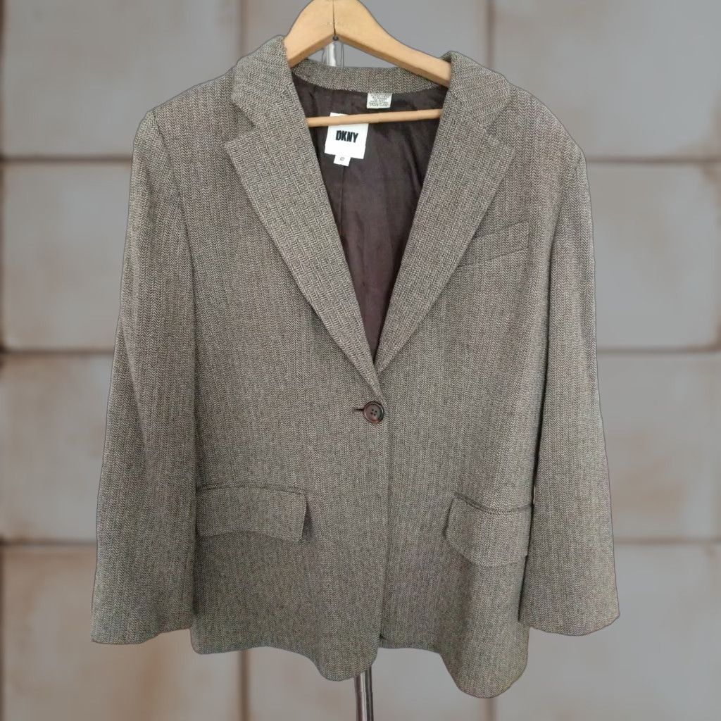 DKNY VINTAGE DKNY Blazer Houndstooth Wool 1 Button Made In USA Size 12 Gray Womens Size XL / US 12-14 / IT 48-50 - 1 Thumbnail