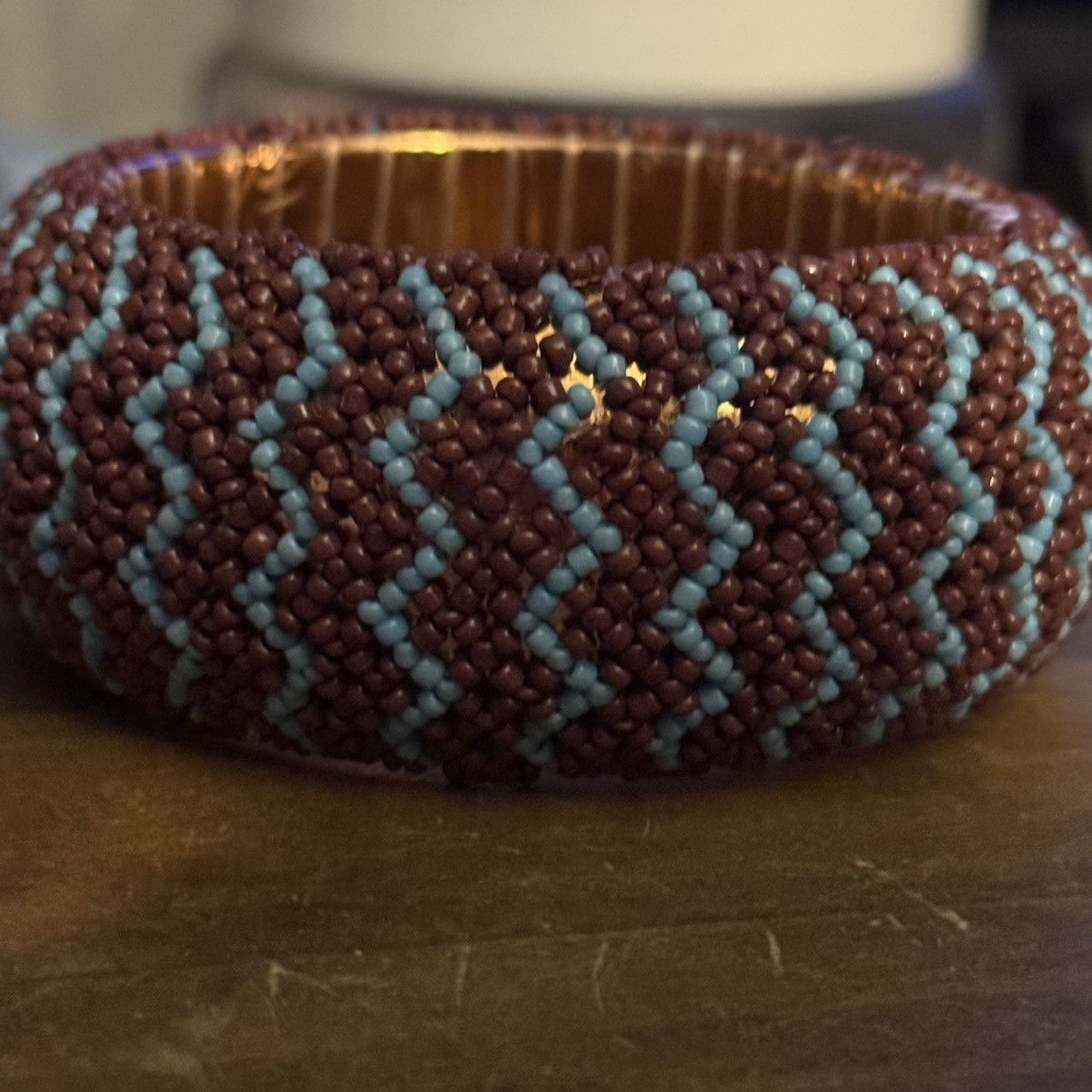 Other Chunky peyote stitch turquoise & brown beaded bangle bracele Size ONE SIZE - 3 Thumbnail