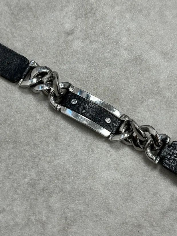 Dolce & Gabbana 2000s Dolce & Gabbana Chain Black Leather Bracelet Size ONE SIZE - 5 Thumbnail