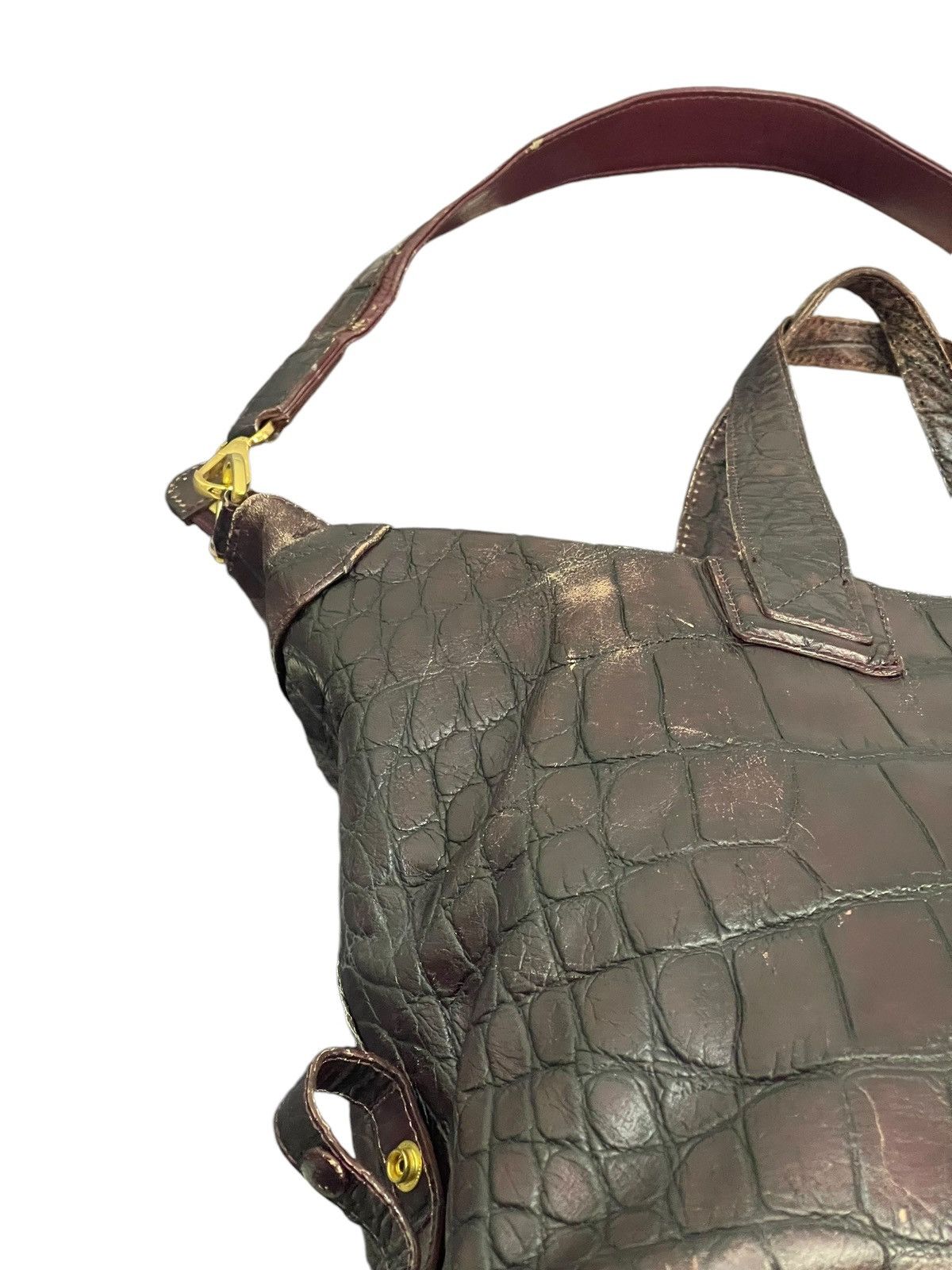 Genuine Leather Crocodile Embossed Patina Leather Jewels Shoulder Bag 1🟩1 Size ONE SIZE - 10 Thumbnail