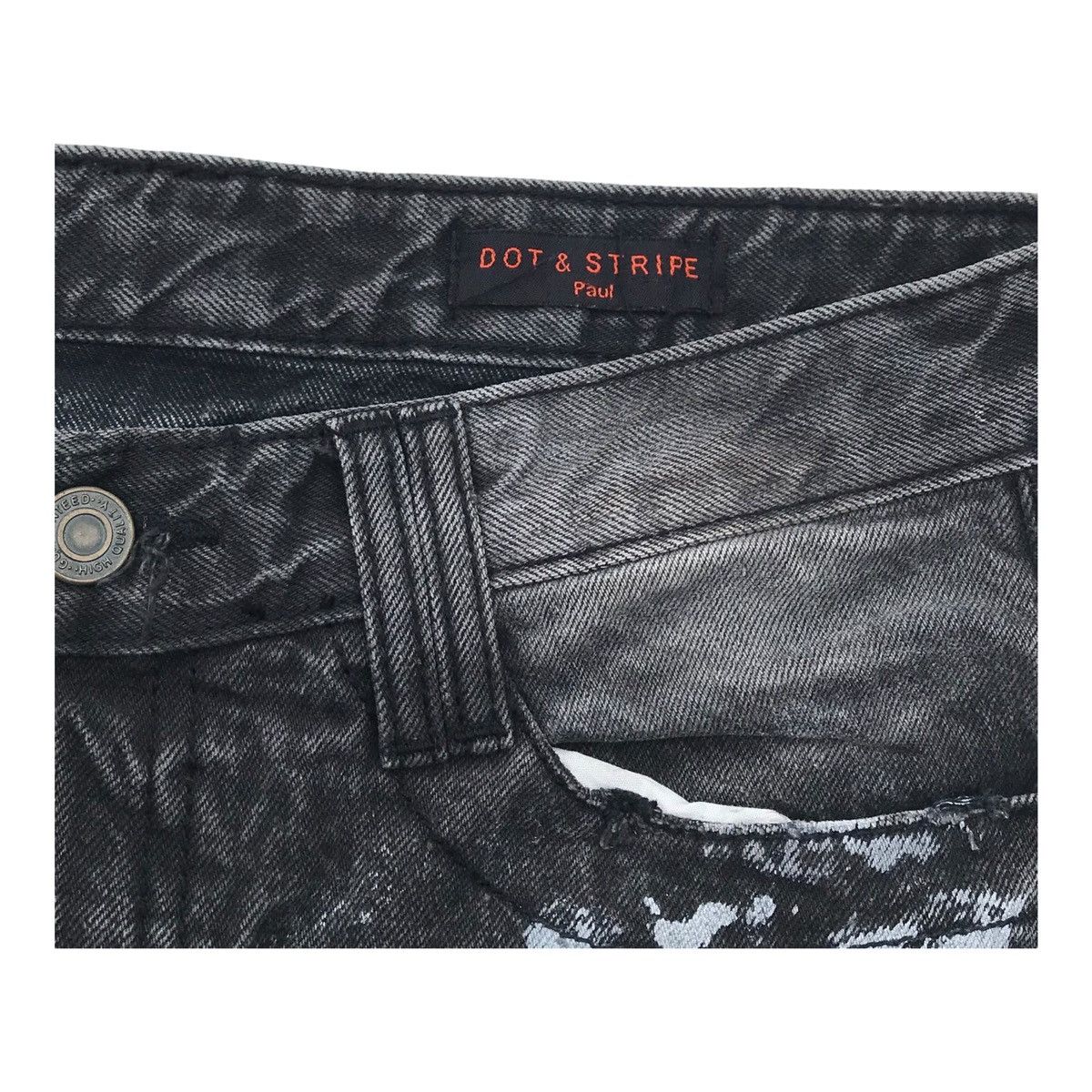 Japanese Brand Dot & Stripe Paint Splash Distressed Black Skinny Denim Pant Size US 31 - 11 Thumbnail