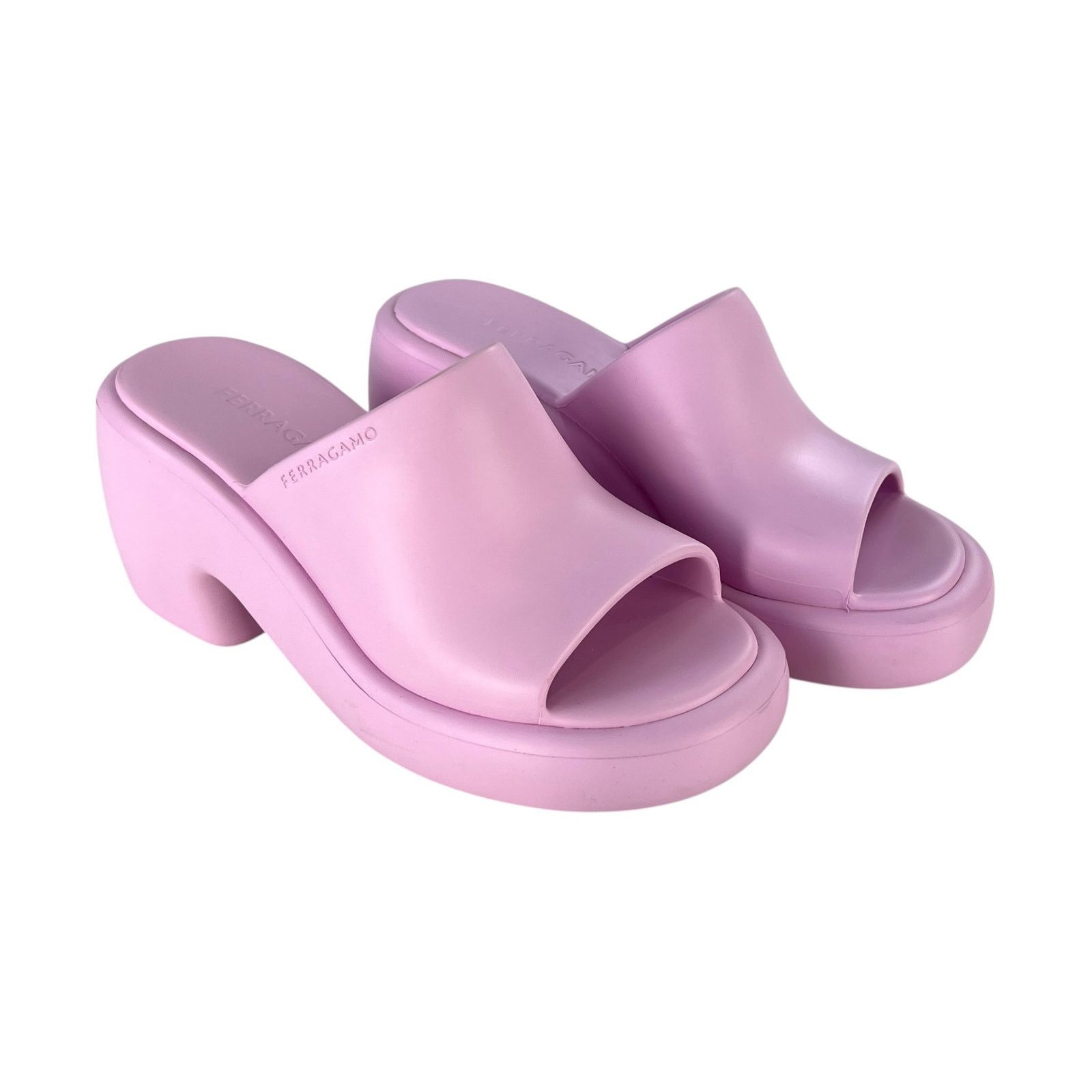 Salvatore Ferragamo Ferragamo Pink Rubber Platform Sandals Size US 7 / EU 40 - 1 Thumbnail