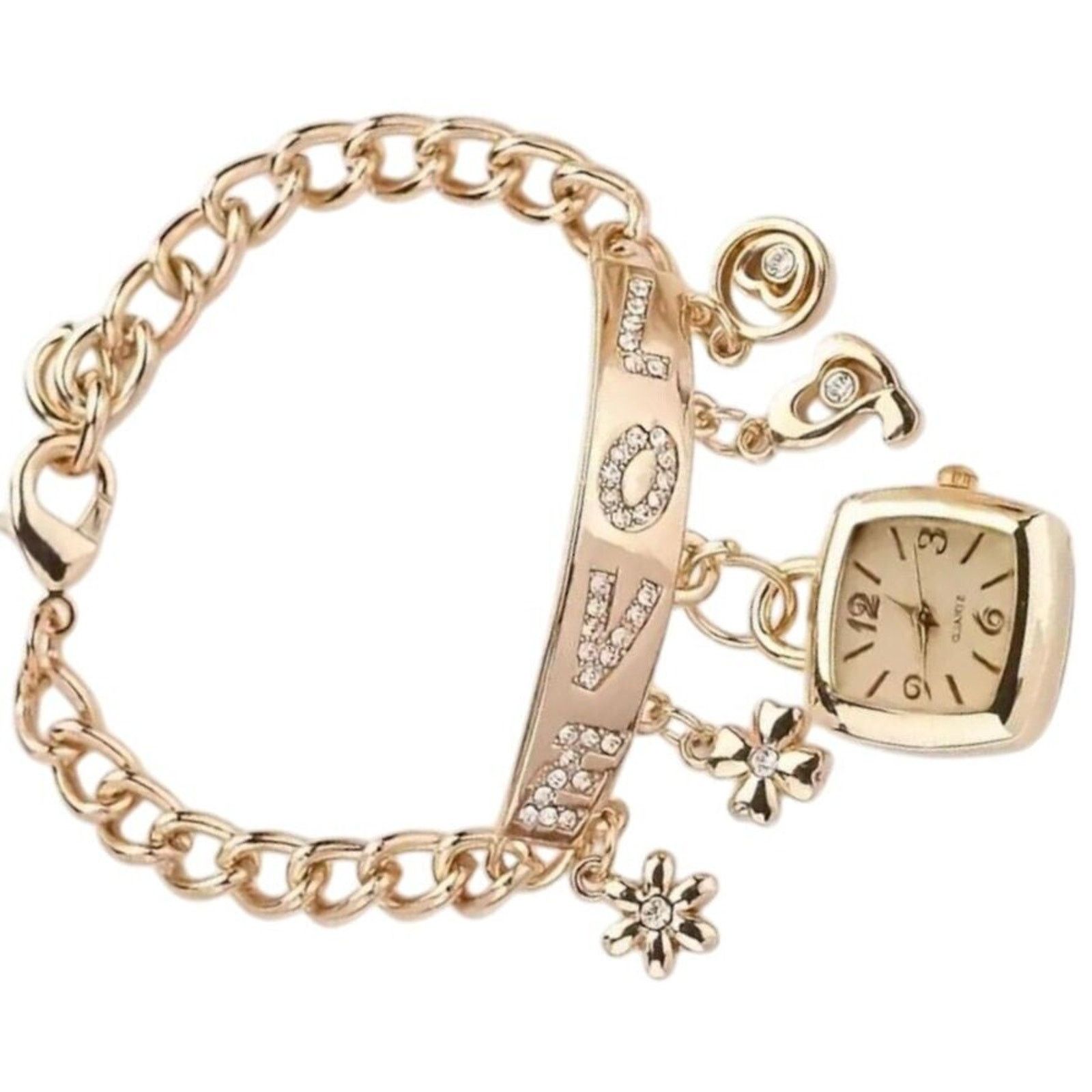 Other Charm Bracelet with Quartz Watch • Rhinestones Say ‘LOVE’ Size ONE SIZE - 3 Thumbnail