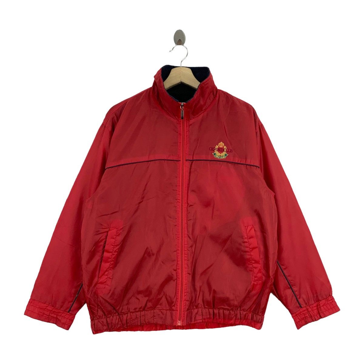image of Oxford Gold Club Small Logo Zipper Windbreaker in Red, Men's (Size Medium)