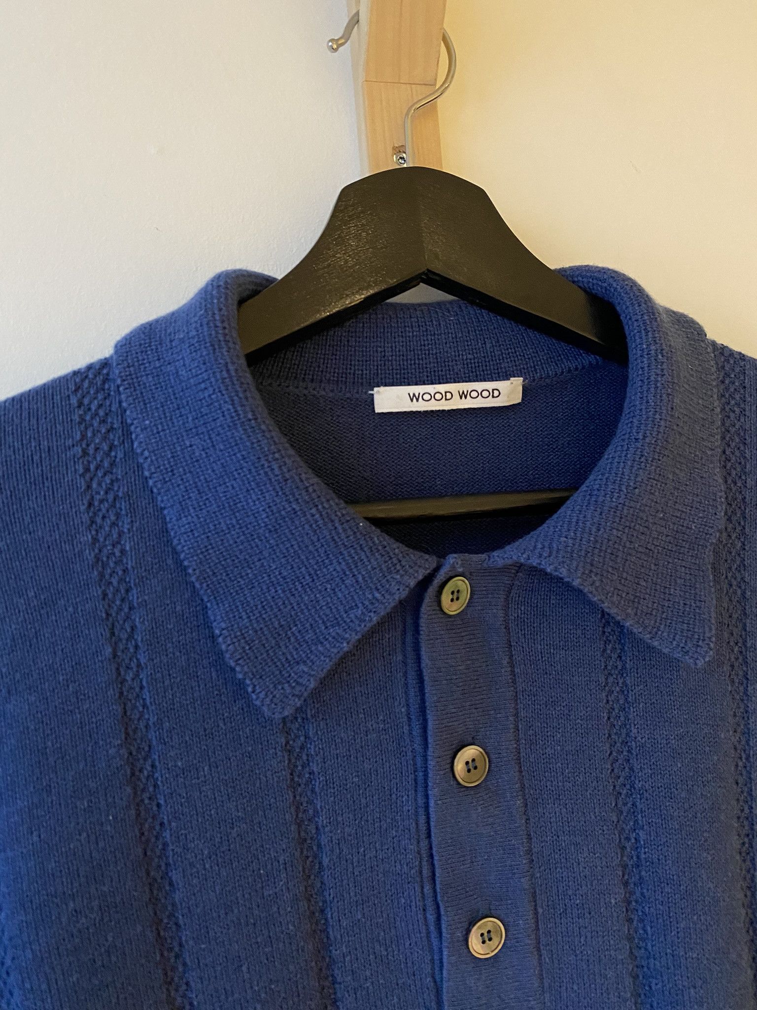 Wood Wood 48/M - Wool/Cotton - Cooper Pointelle Stripe LS Polo Size US M / EU 48-50 / 2 - 4 Thumbnail