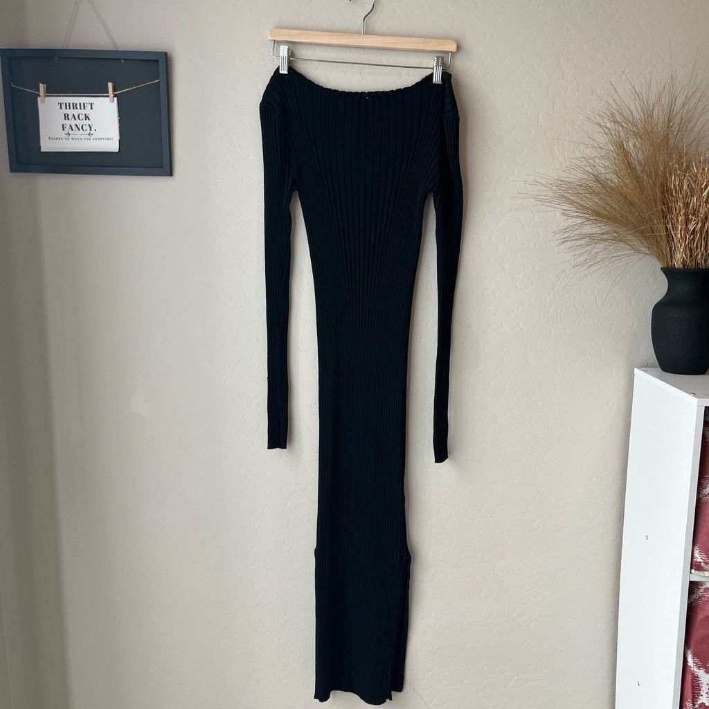 Toteme Toteme Orville Black Long Sleeve Ribbed Knit Boat Neck Midi Size M / US 6-8 / IT 42-44 - 2 Thumbnail
