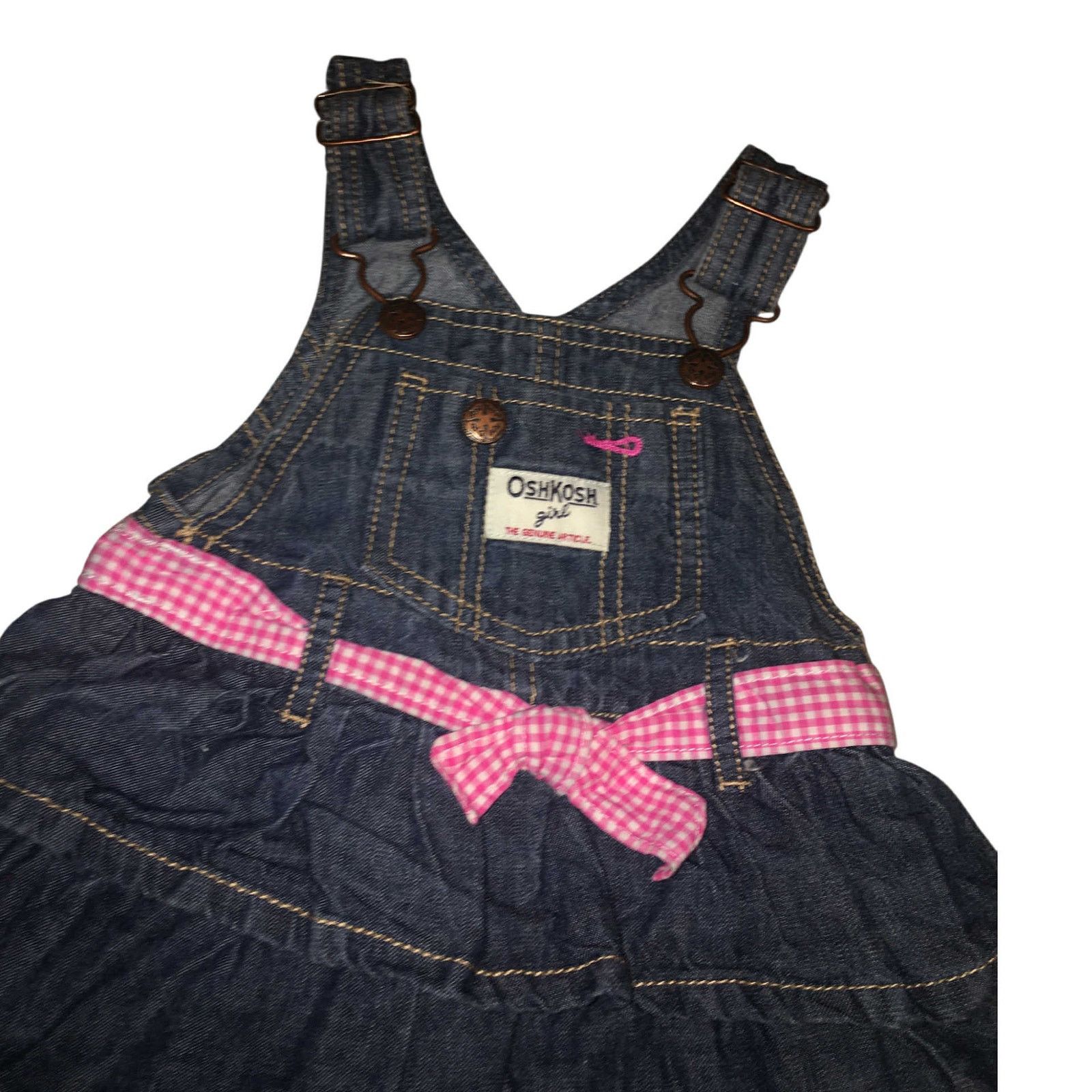 Other OshKosh B’gosh Denim Jumper Dress Ruffle Pink Overalls 12M Size S / US 4 / IT 40 - 3 Thumbnail
