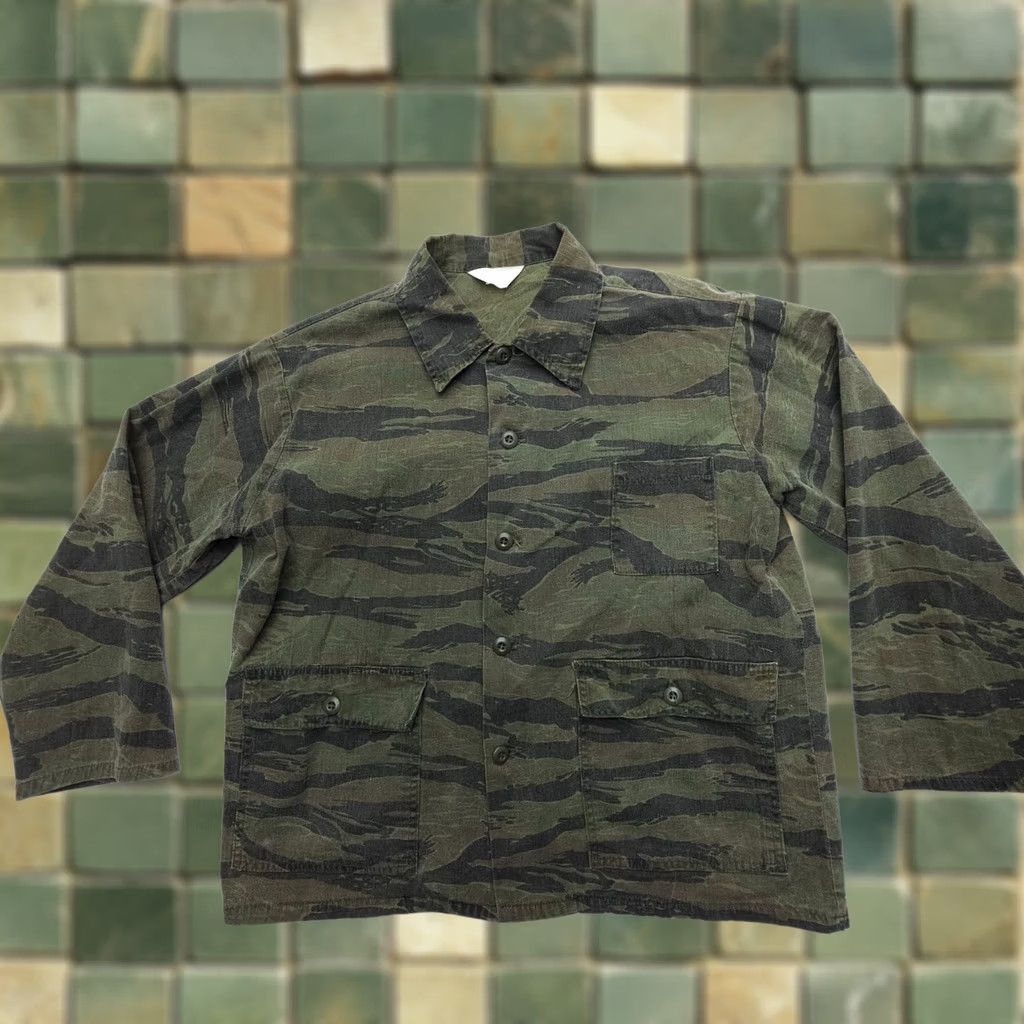 Vintage VTG 60s 70s Tiger Stripe Camouflage Vietnam Shirt Jacket Army Ranger Mens XL USA Shirt Size US XL / EU 56 / 4 - 1 Thumbnail