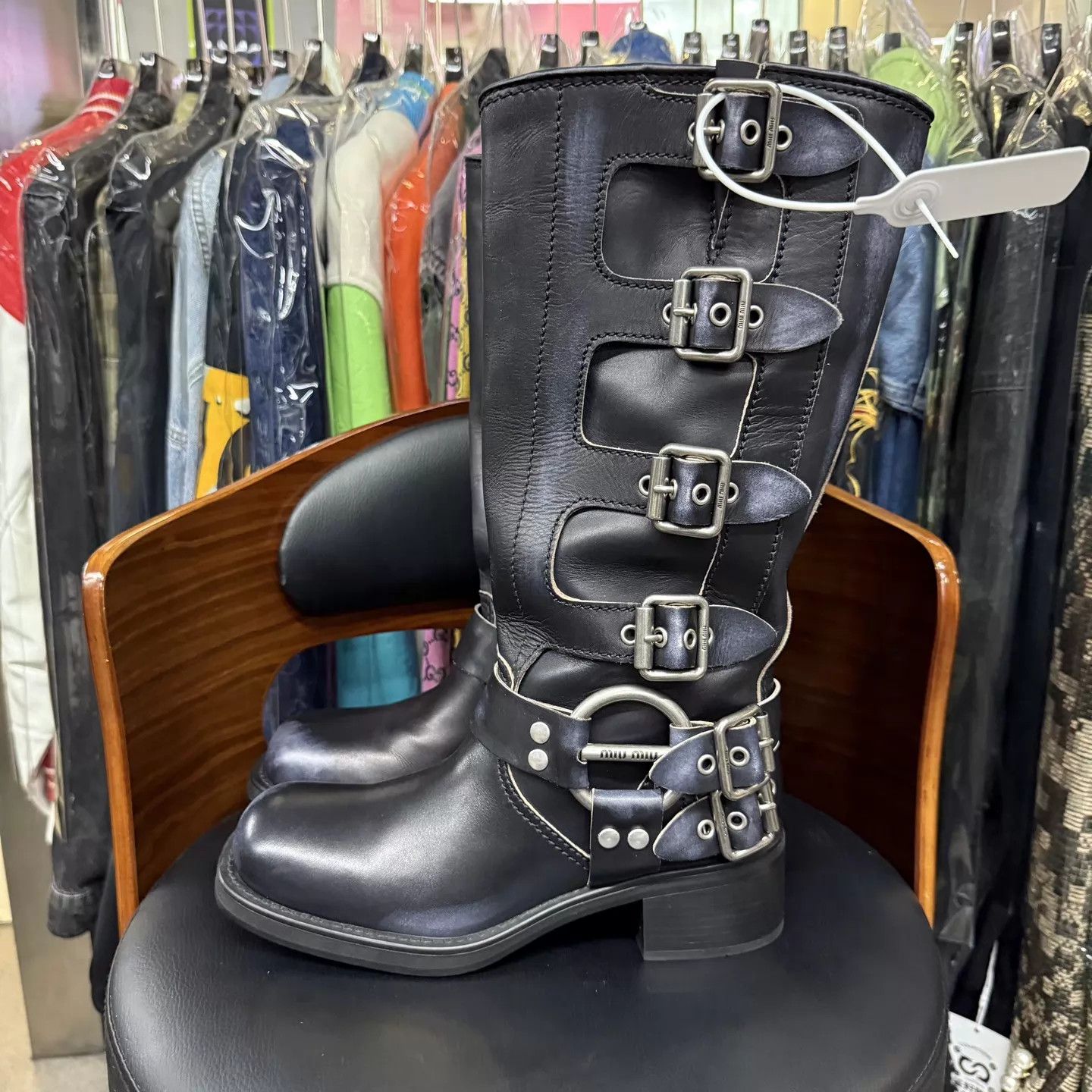 Miu Miu MIU MIU Distressed Calf Leather High Biker Boots 38 9999N Size US 7.5 / IT 37.5 - 5 Thumbnail