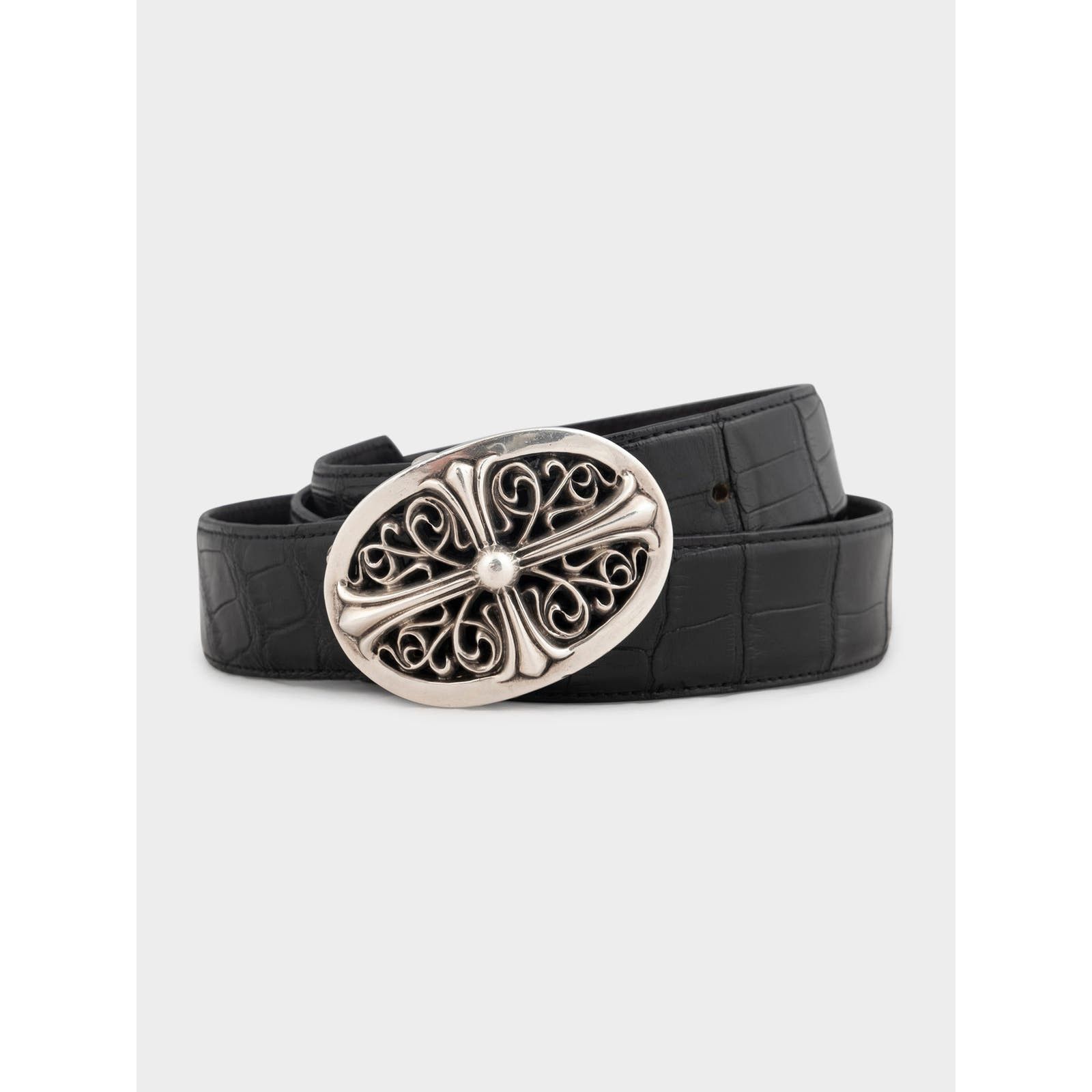 image of Chrome Hearts Crocodile Leather Belt in Black, Men's