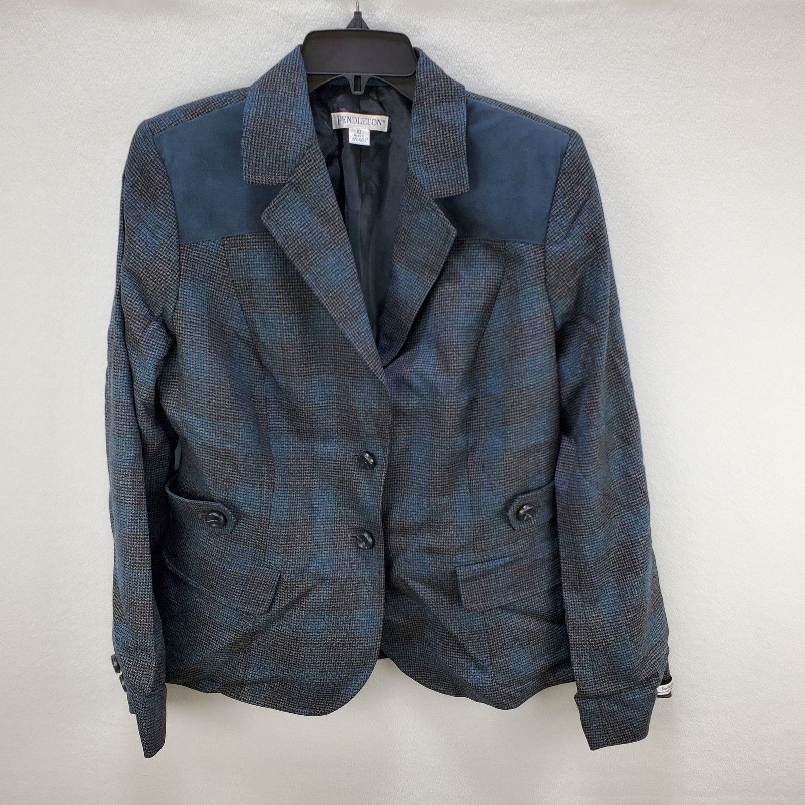 Pendleton Pendleton Blazer Jacket Womens 10 Blue Plaid Virgin Wool Size L / US 10 / IT 46 - 15 Thumbnail