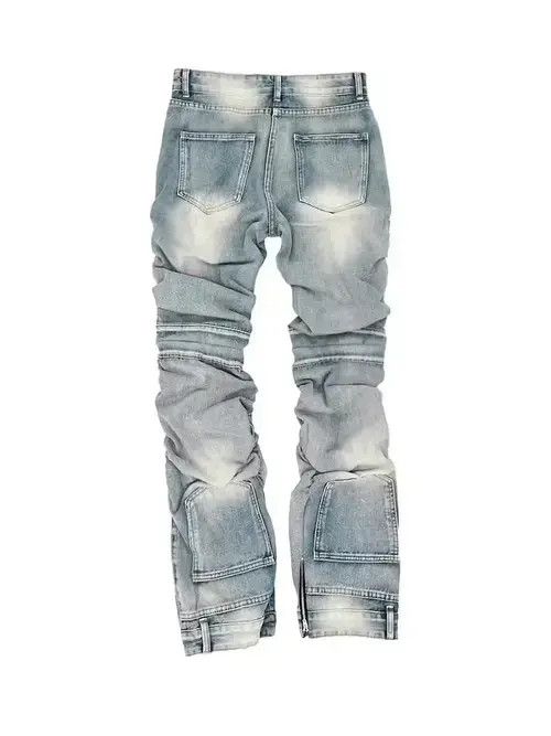 VIBE Vintage washed blue ripped pleated street hip hop jeans Size US 32 / EU 48 - 2 Thumbnail