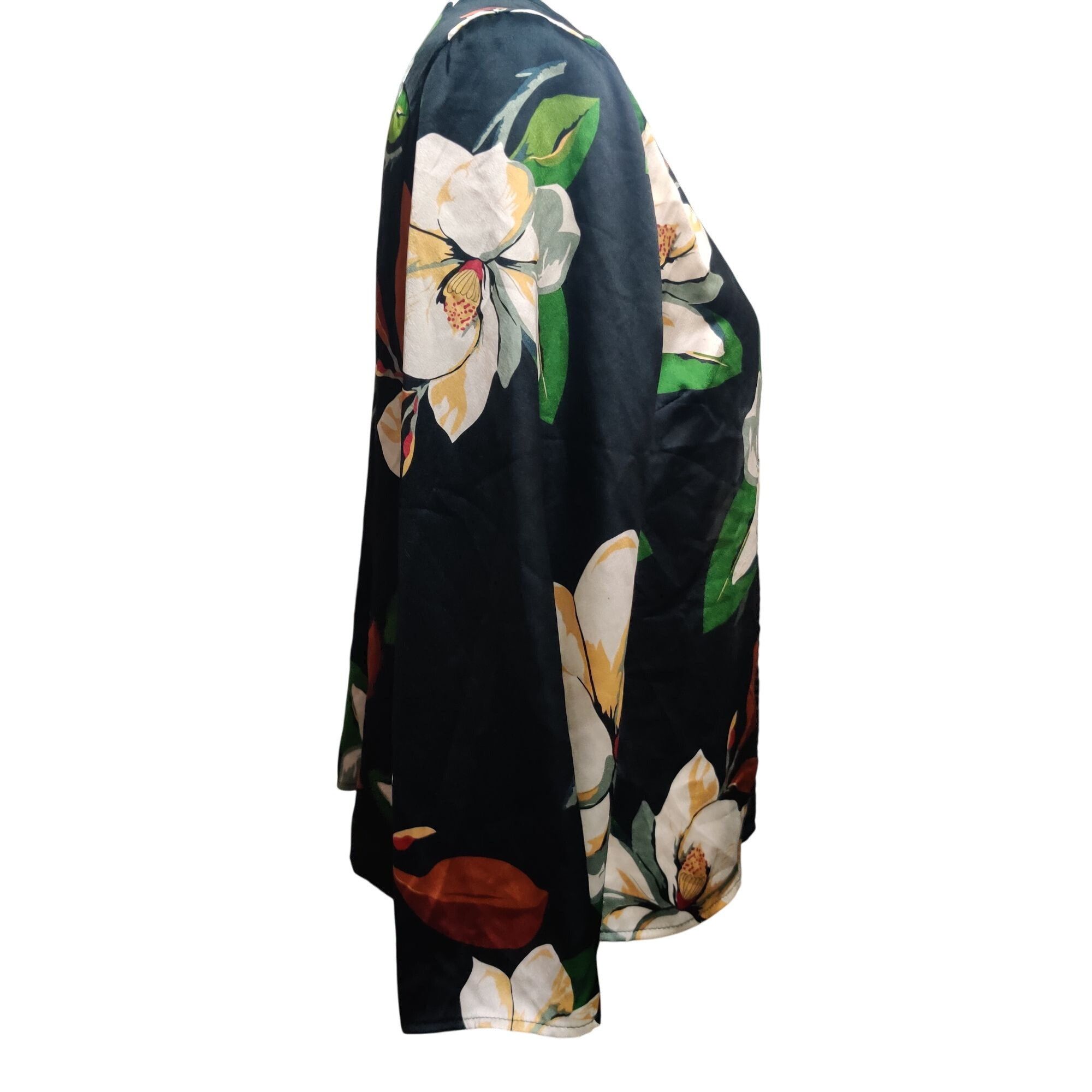 Boohoo Boohoo M/L Black Floral Kimono Open Front Lightweight Jacket Size M / US 6-8 / IT 42-44 - 3 Thumbnail
