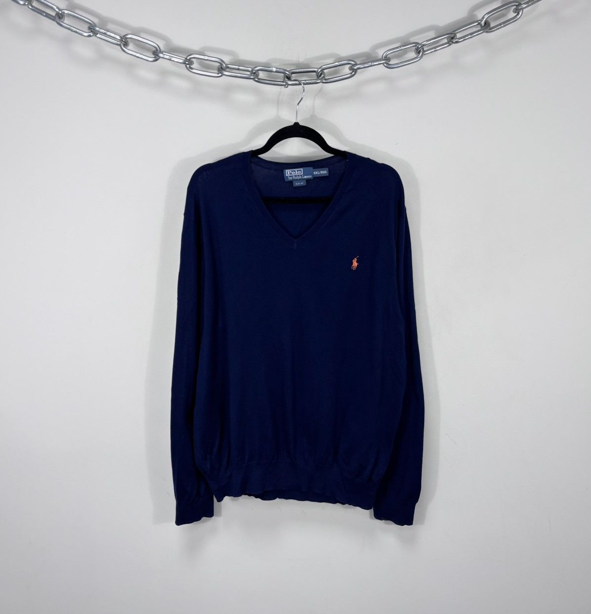 Polo Ralph Lauren Vintage Polo Ralph Lauren Blue Pima Cotton V-Neck Sweater Size US XXL / EU 58 / 5 - 1 Thumbnail