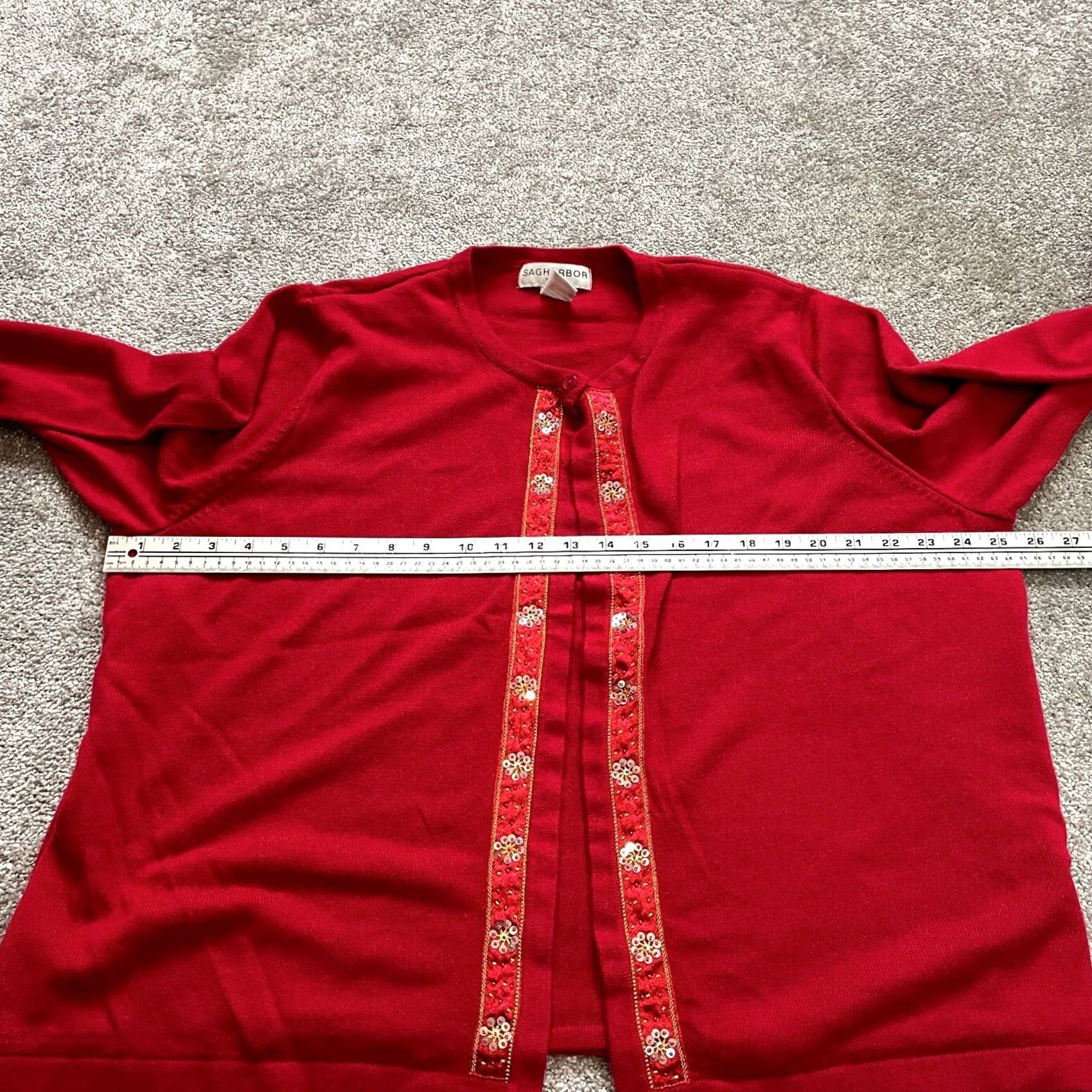 Vintage VINTAGE Sag Harbor Cardigan Sweater Womens 2X Red Floral Beaded Button Crew Neck Long Sleeve Knit Size XXL / US 16-18 / IT 52-54 - 6 Thumbnail