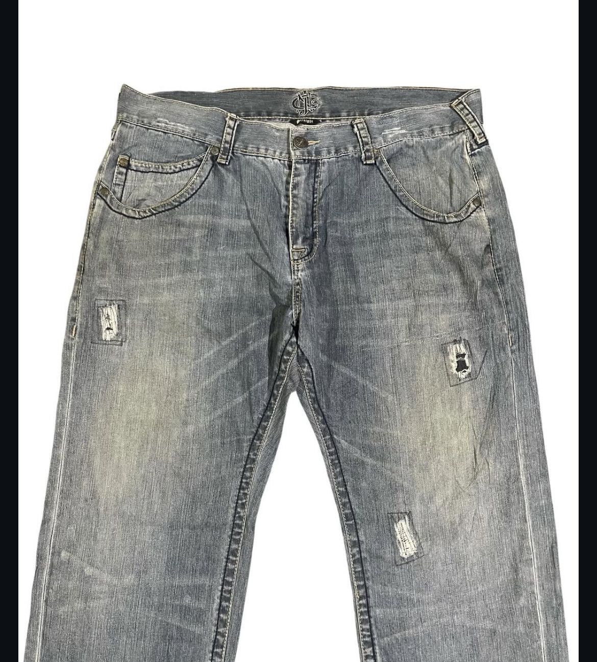 JNCO 2000s JNCO Cross Ripped Embroidery Wash Jeans y2k Size US 40 / EU 56 - 3 Thumbnail