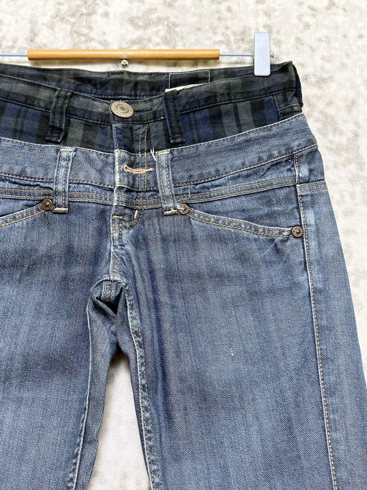 Japanese Brand Antgauge Double Waistband Plaid Low Rise Skinny Denim Jeans Size US 28 / EU 44 - 5 Thumbnail