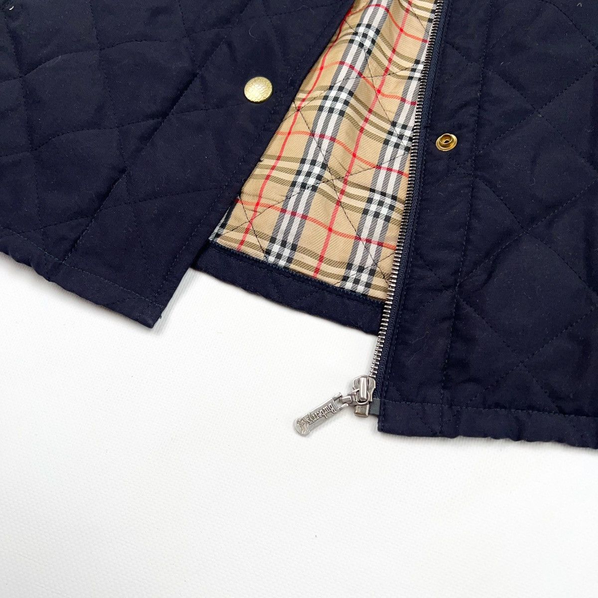 Burberry London Vintage Navy Nova Check Plaid Quilted Jacket