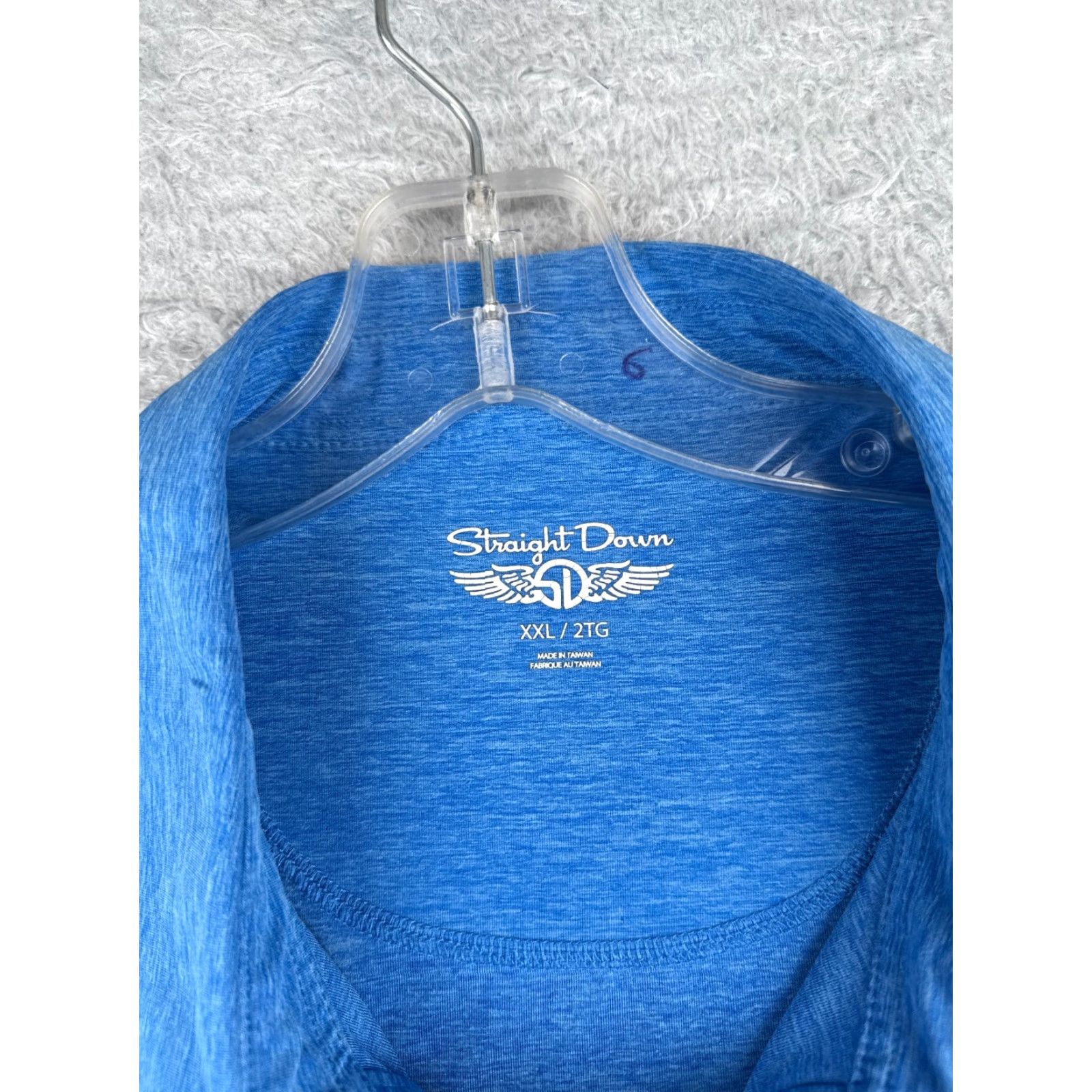 Vintage Straight Down Polo Shirt Men 2XL Blue Polyester Short Sleeve Polo Shirt Men Regular Blue 2XL Golf Outdoor Golfer Shirts Mens Size US XXL / EU 58 / 5 - 6 Thumbnail