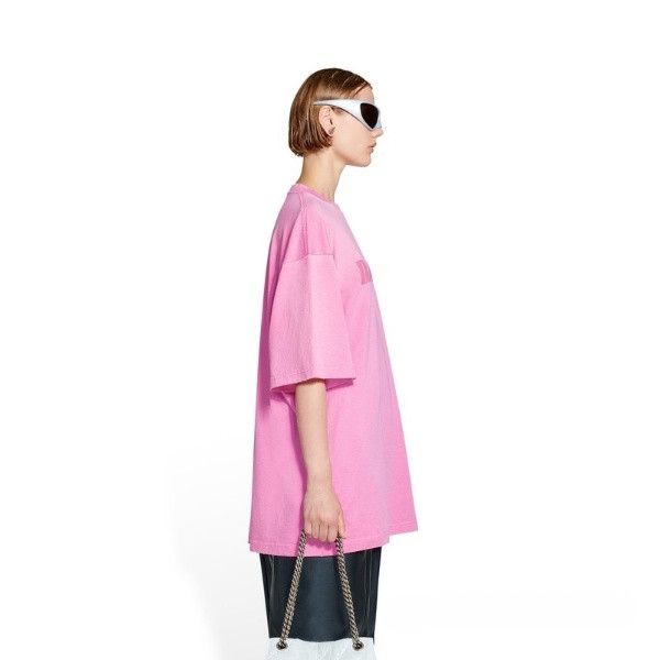 Balenciaga o1w1db10925 Caps Vintage Boxy Jersey T-Shirt in Pink Size XL / US 12-14 / IT 48-50 - 3 Thumbnail