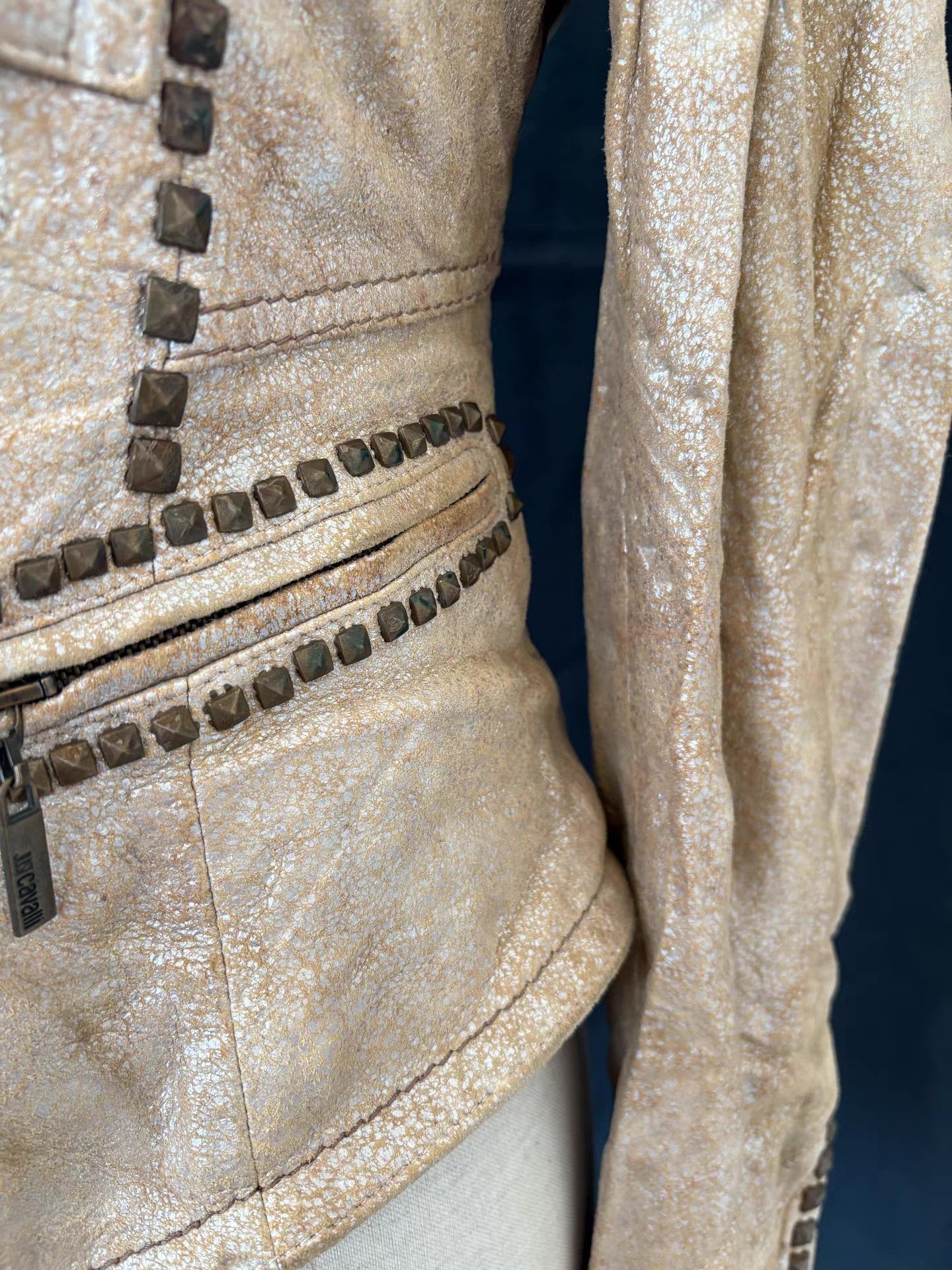 Just Cavalli Just Cavalli Women's Cracked Studded Leather Jacket Ｑ21 Size M / US 6-8 / IT 42-44 - 7 Thumbnail