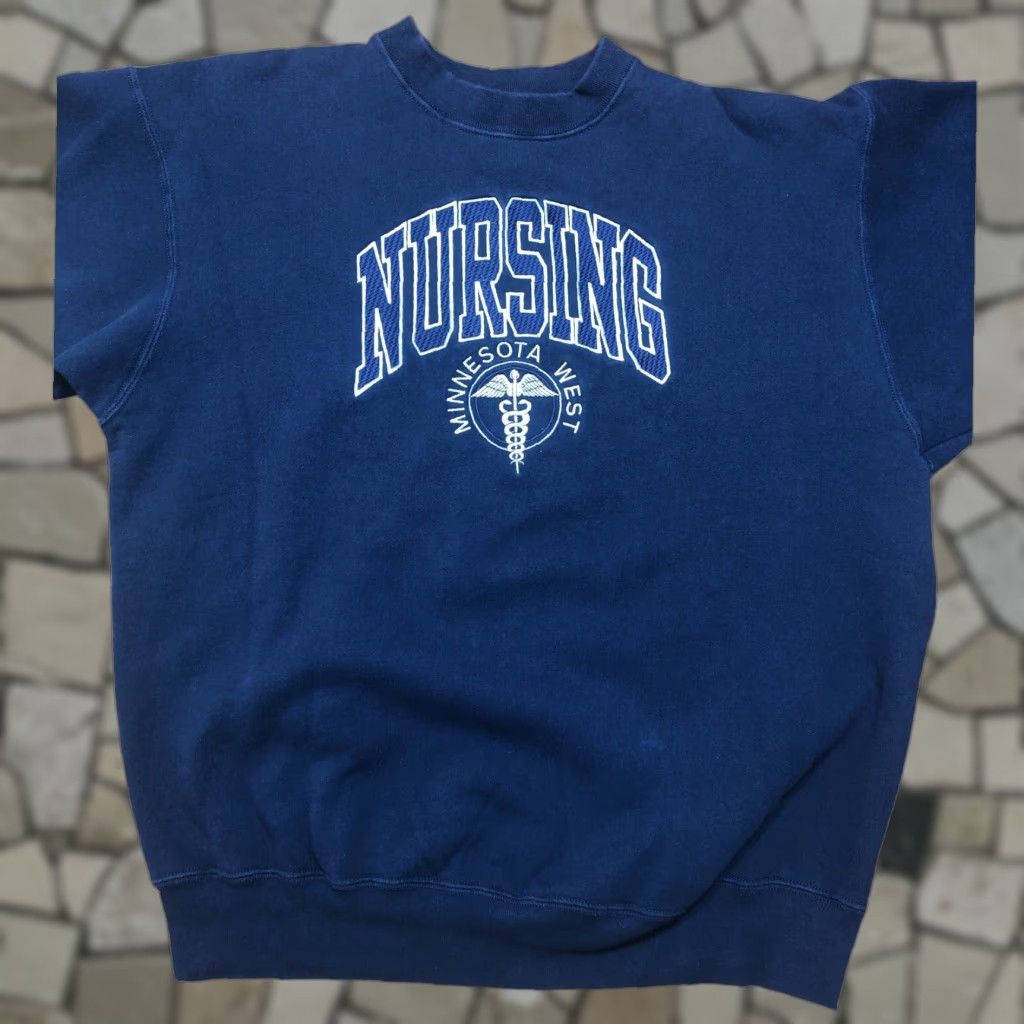 Vintage VINTAGE Ackley Moods Minnesota West Tech School of Nursing Sweatshirt XL Blue Crew Neck Long Sleeve Hooded Pockets Men United States Made Size US XL / EU 56 / 4 - 1 Thumbnail