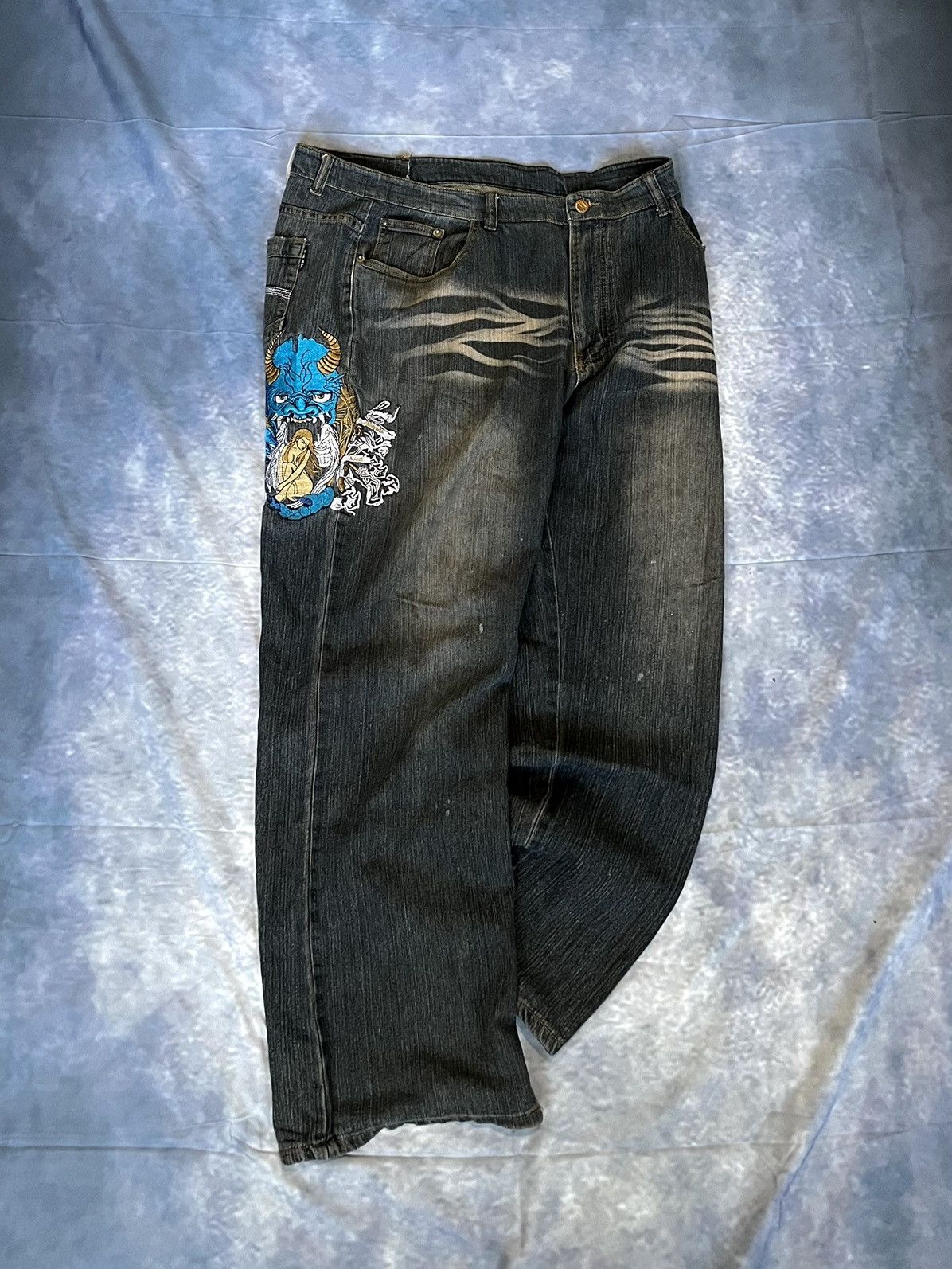 Other Y2K Baggy Jeans 2000's – Japanese Blue Demon Embroidery Size US 38 / EU 54 - 2 Thumbnail